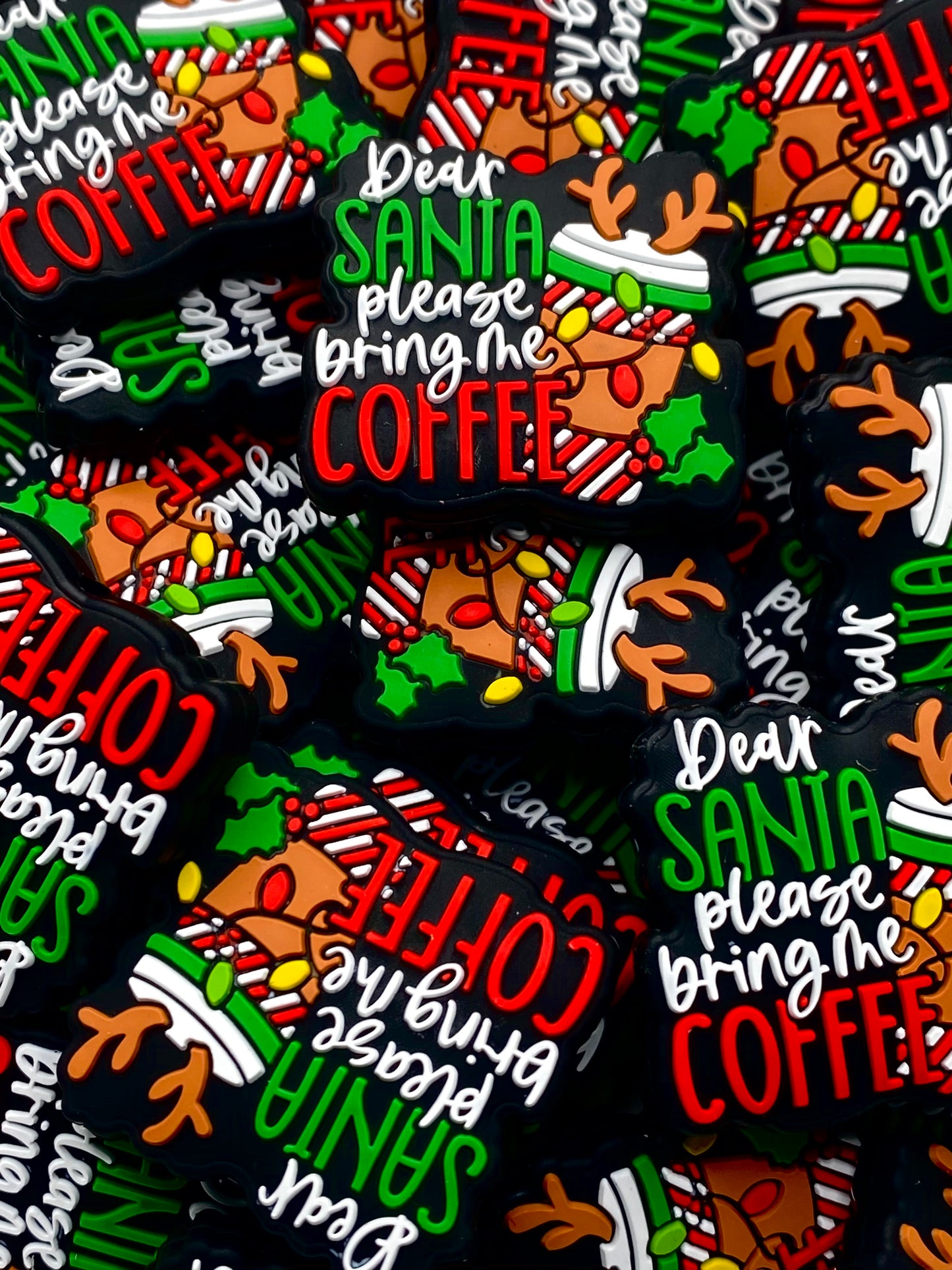 Dear Santa Please Bring Me Coffee Silicone Focal Beads