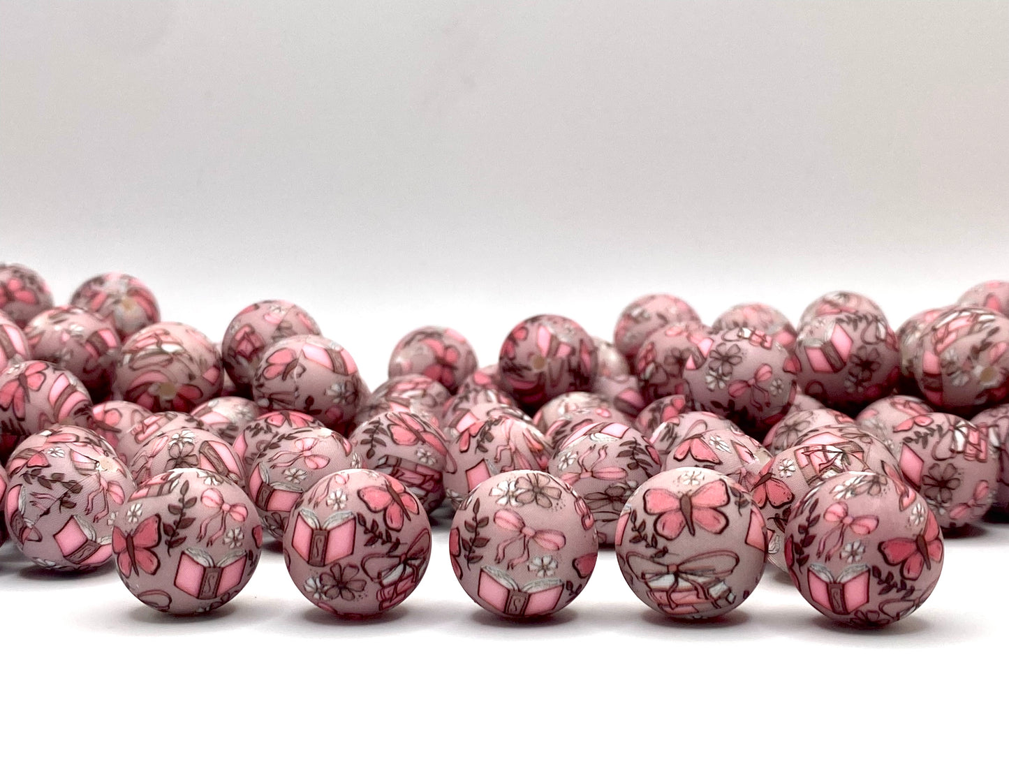 Books Bows & Butterflies Printed Silicone Beads
