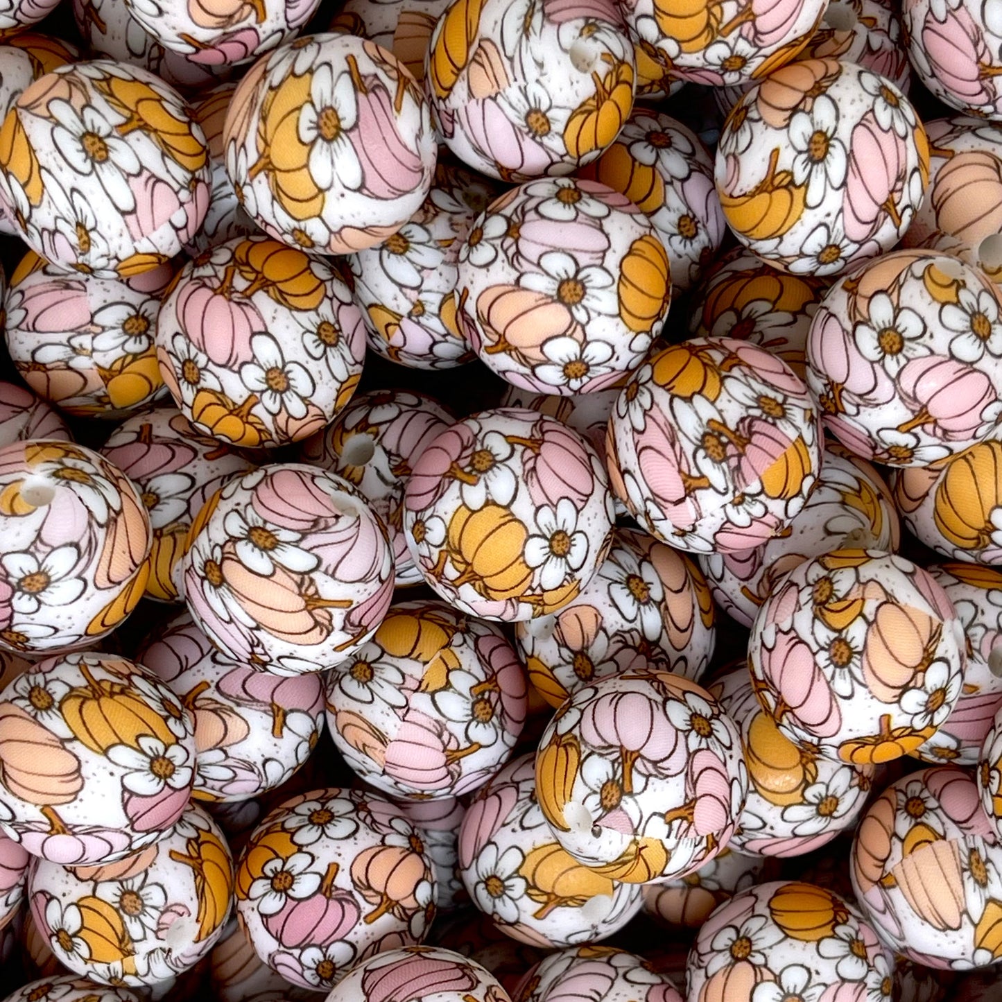 Flowers & Pumpkins Printed Silicone Beads