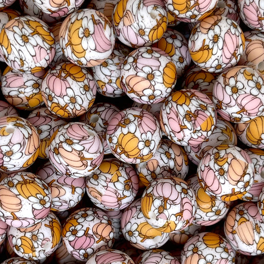 Flowers & Pumpkins Printed Silicone Beads