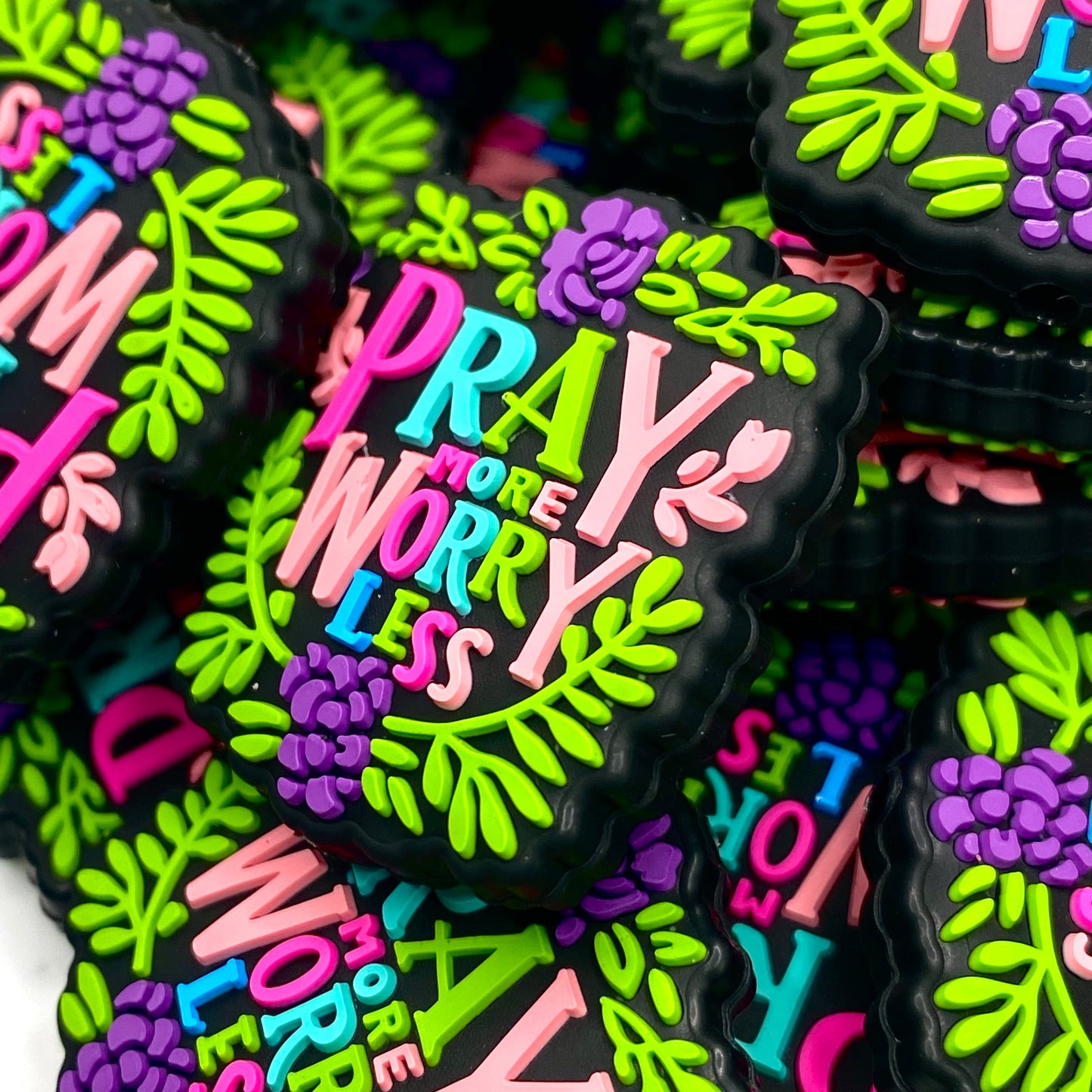 Pray More Worry Less Silicone Focal Beads