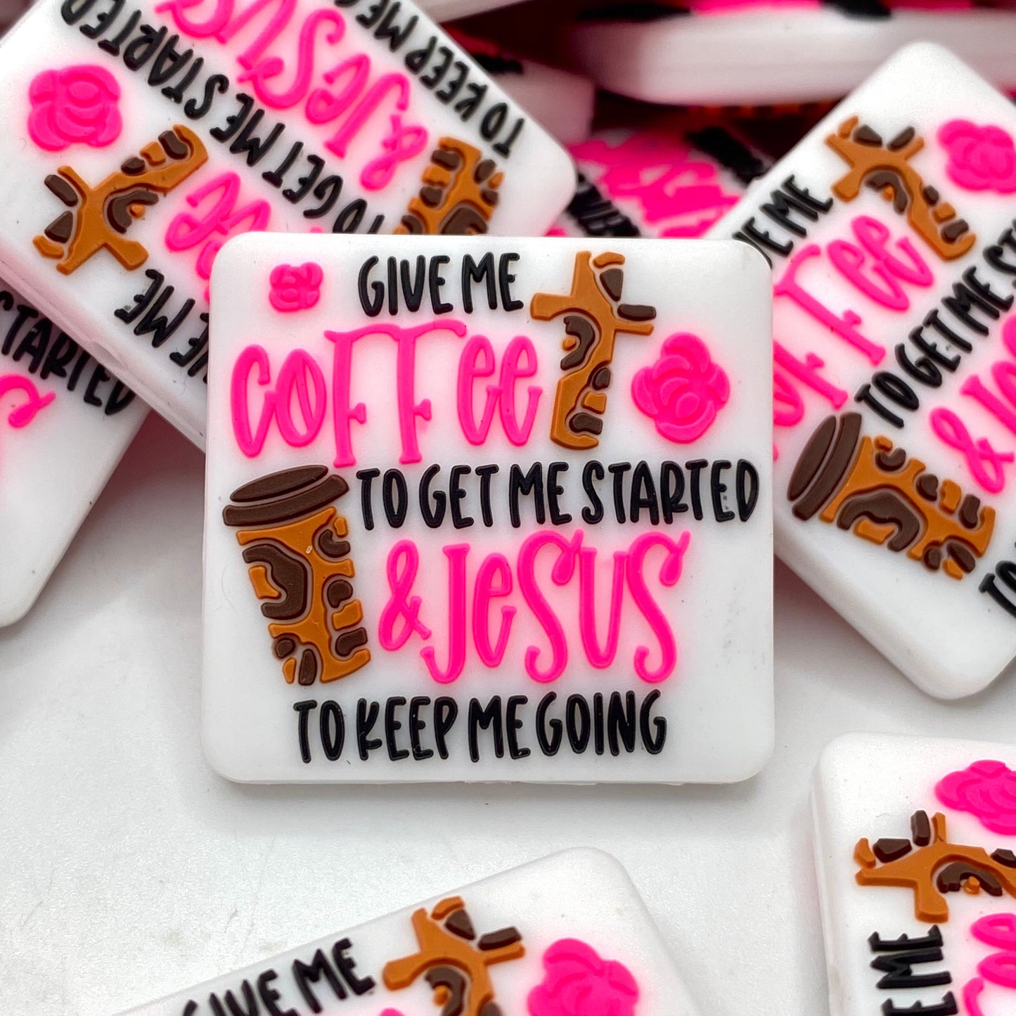 Give Me Coffee To Get Started Jesus Silicone Focal Beads