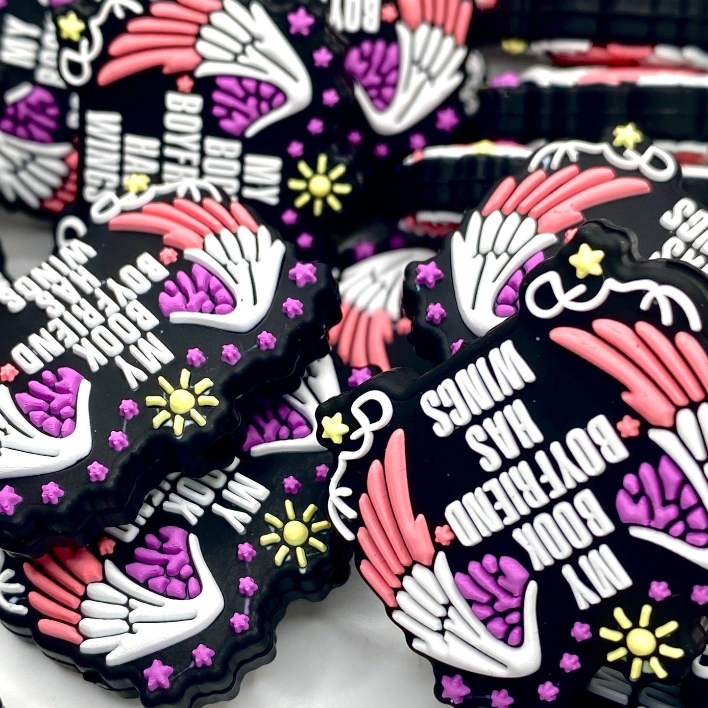 My Book Boyfriend Has Wings Silicone Focal Beads