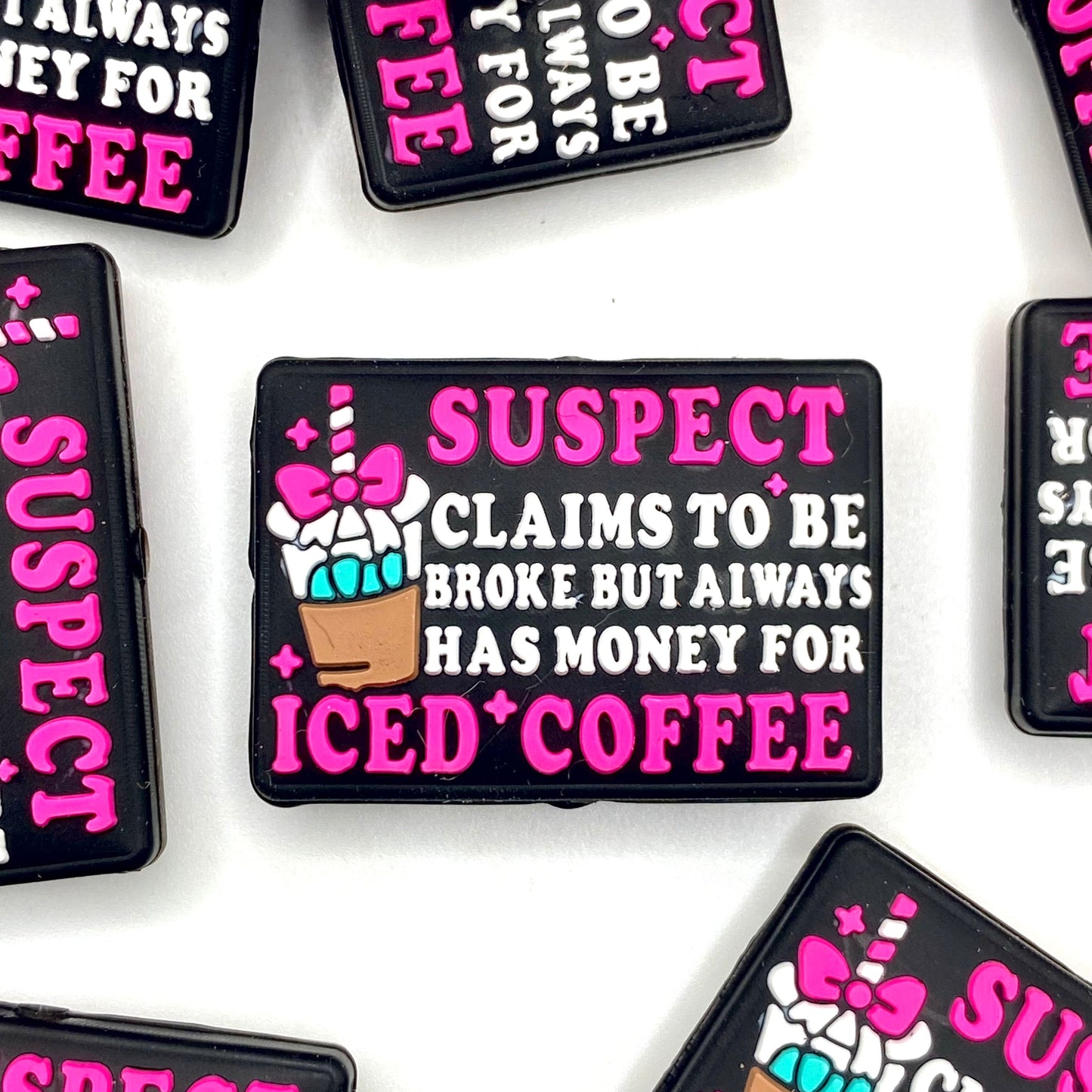 Suspect Claims to be Broke but Always Has Money for Iced Coffee Silicone Focal Beads