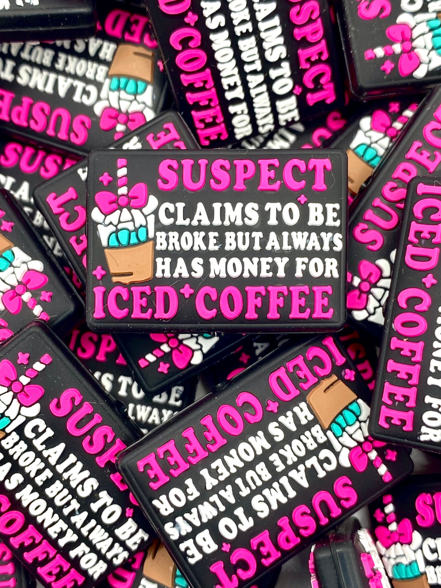 Suspect Claims to be Broke but Always Has Money for Iced Coffee Silicone Focal Beads