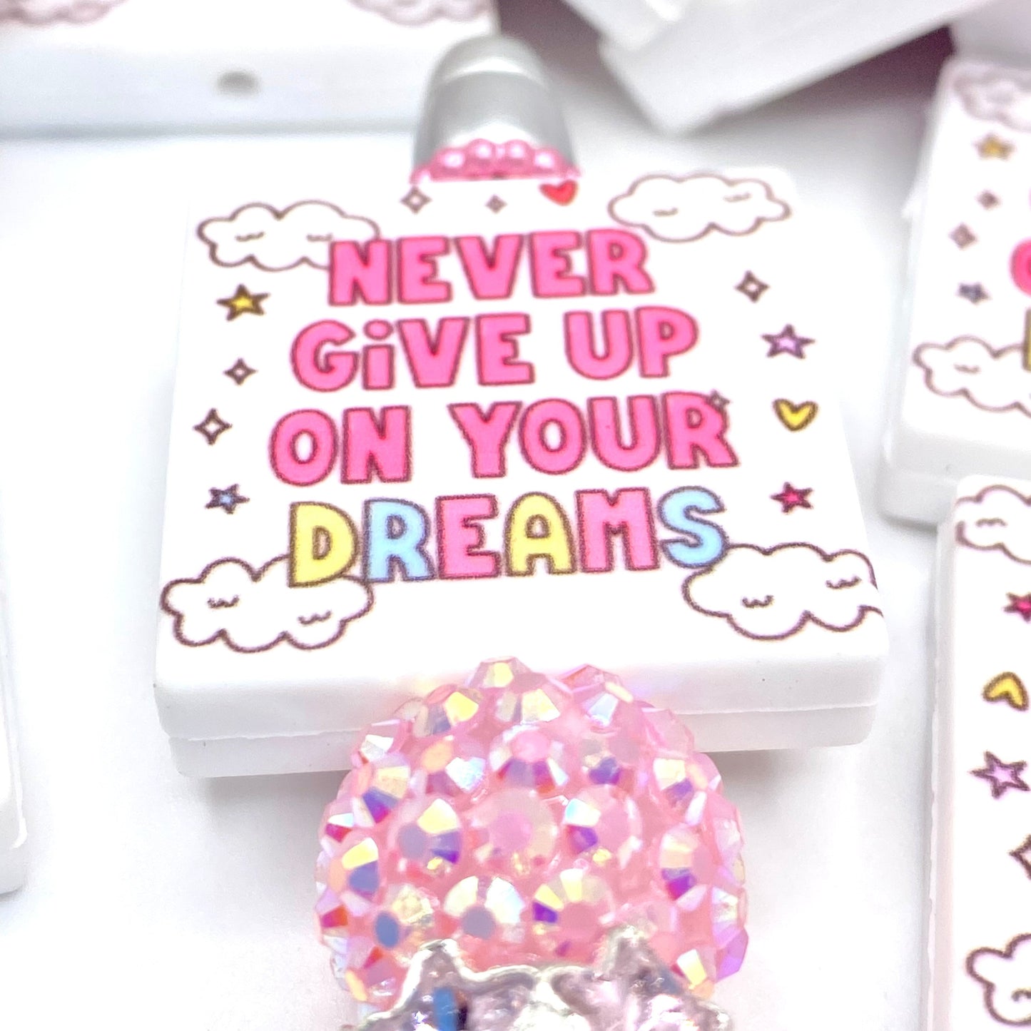 Never Give Up On Your Dreams Printed Silicone Focal Beads