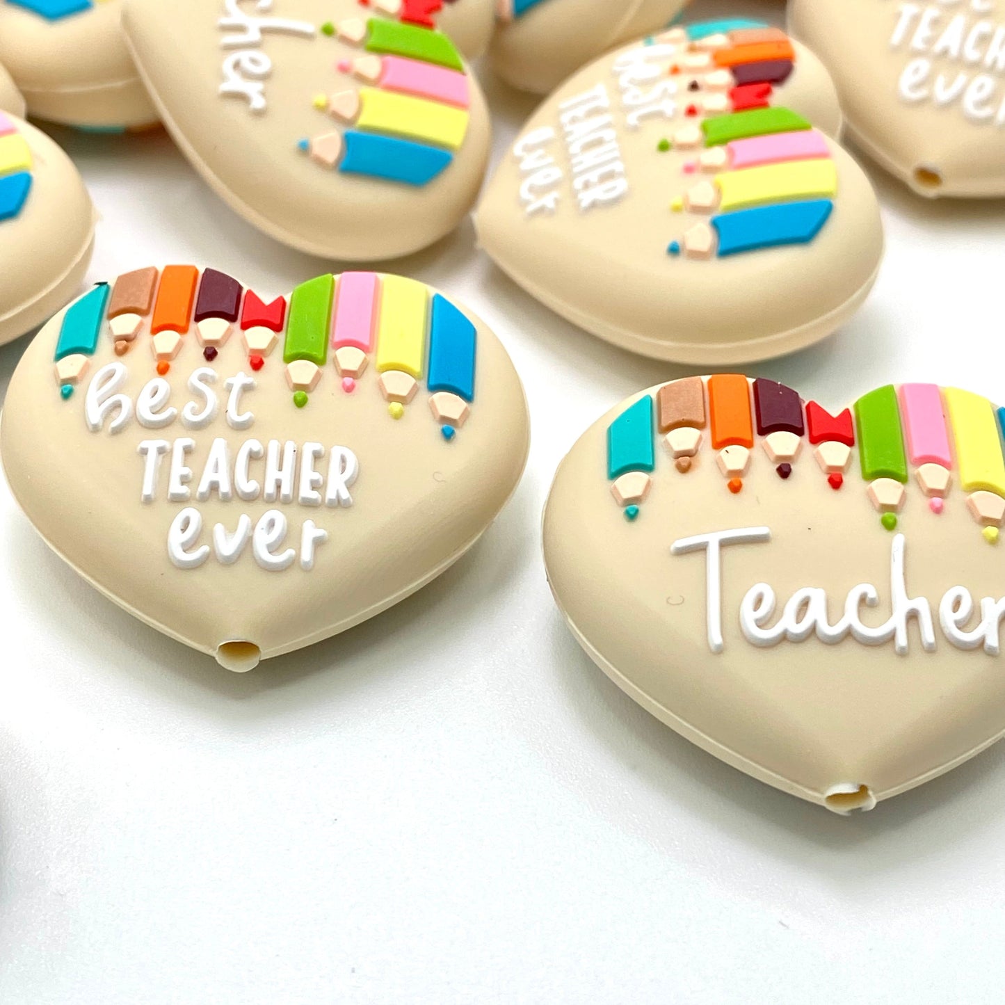 Best Teacher Ever Heart 3D Silicone Focal Beads