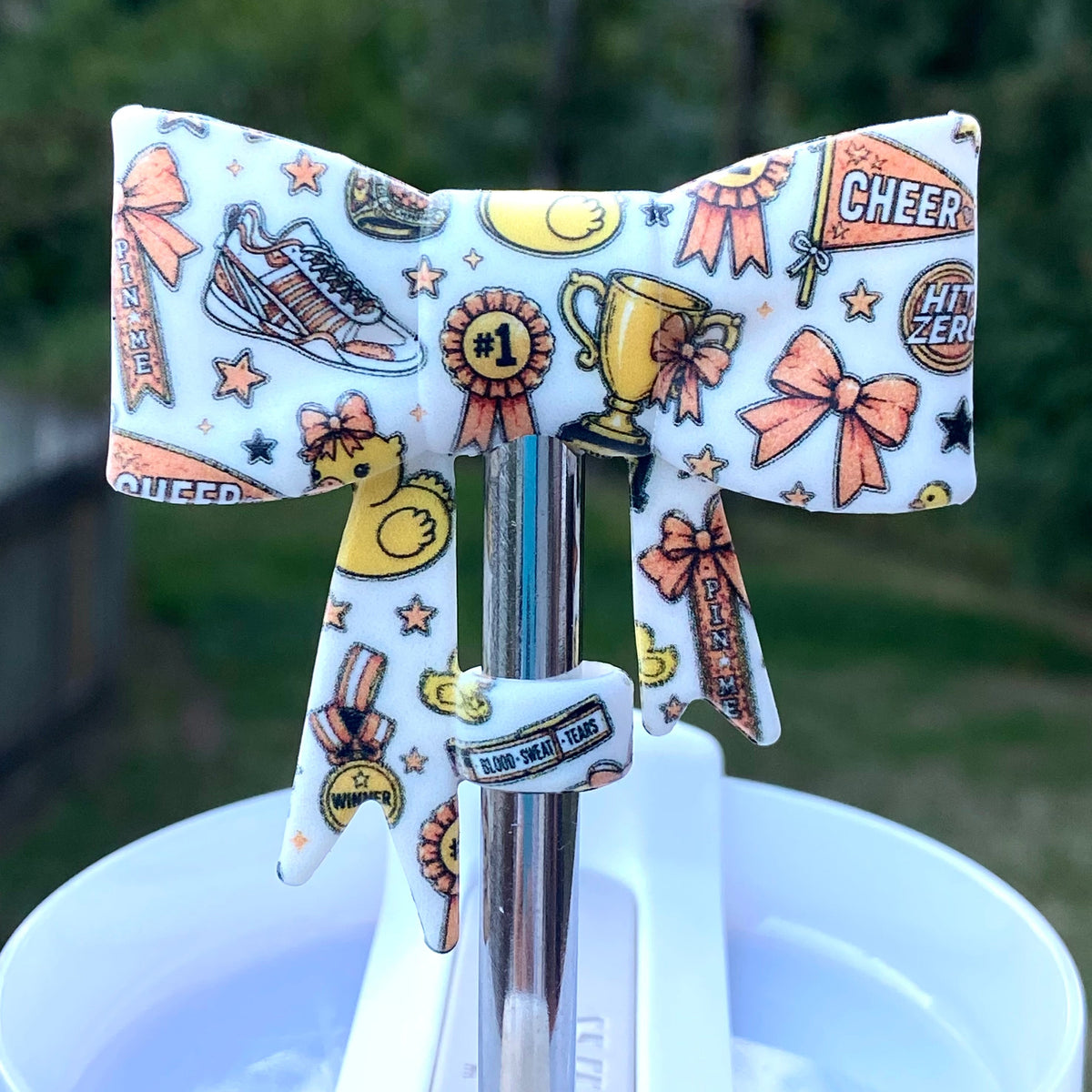 This is All Star Cheer 3D Silicone Straw Topper