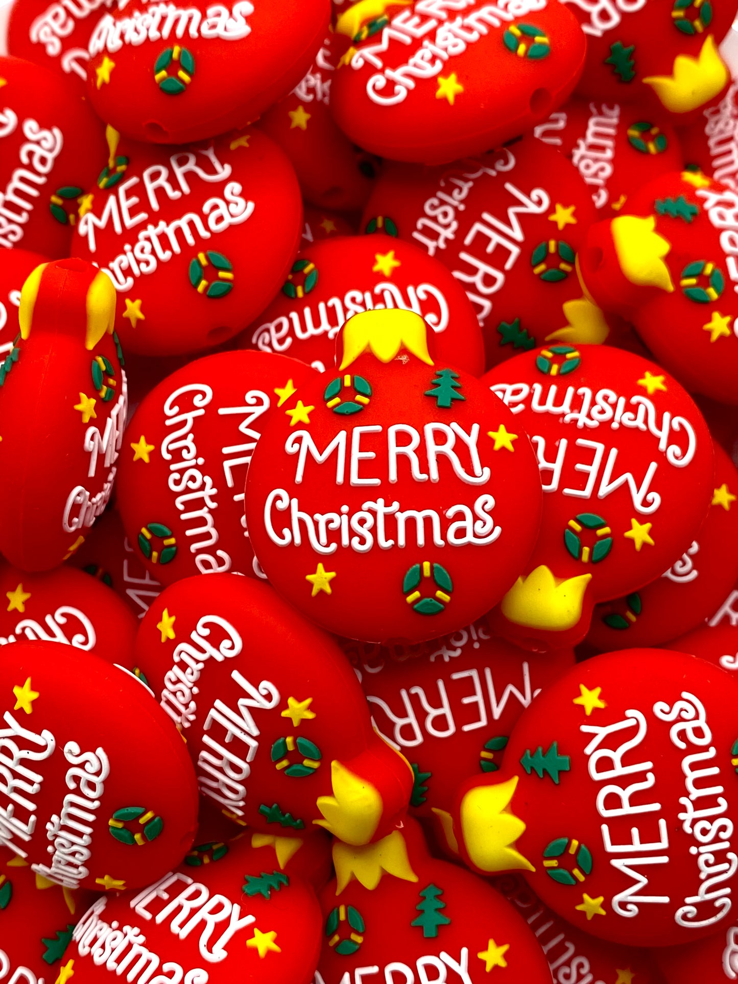 Merry Christmas Ornament Silicone Focal Beads