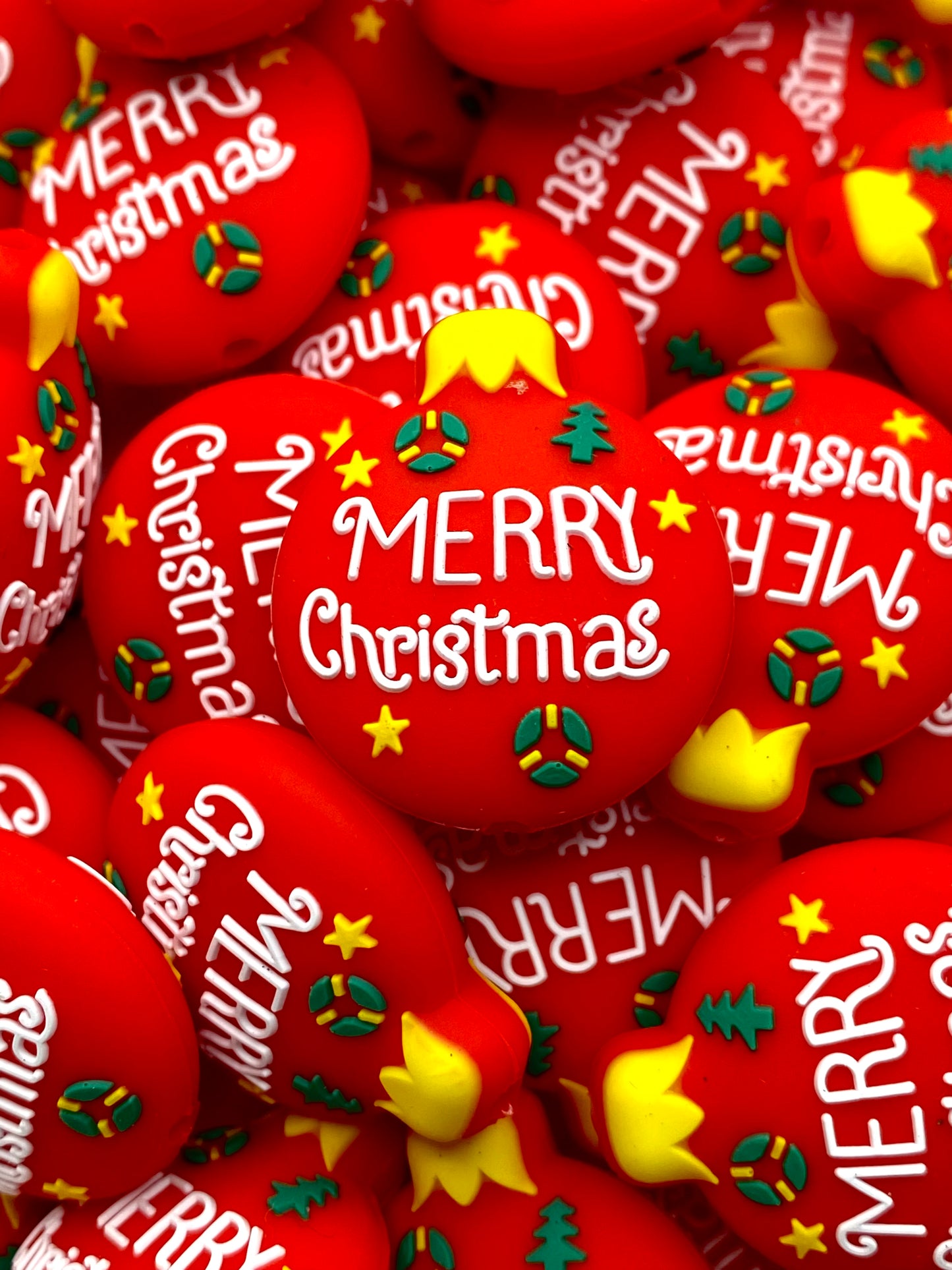 Merry Christmas Ornament 3D Silicone Focal Beads