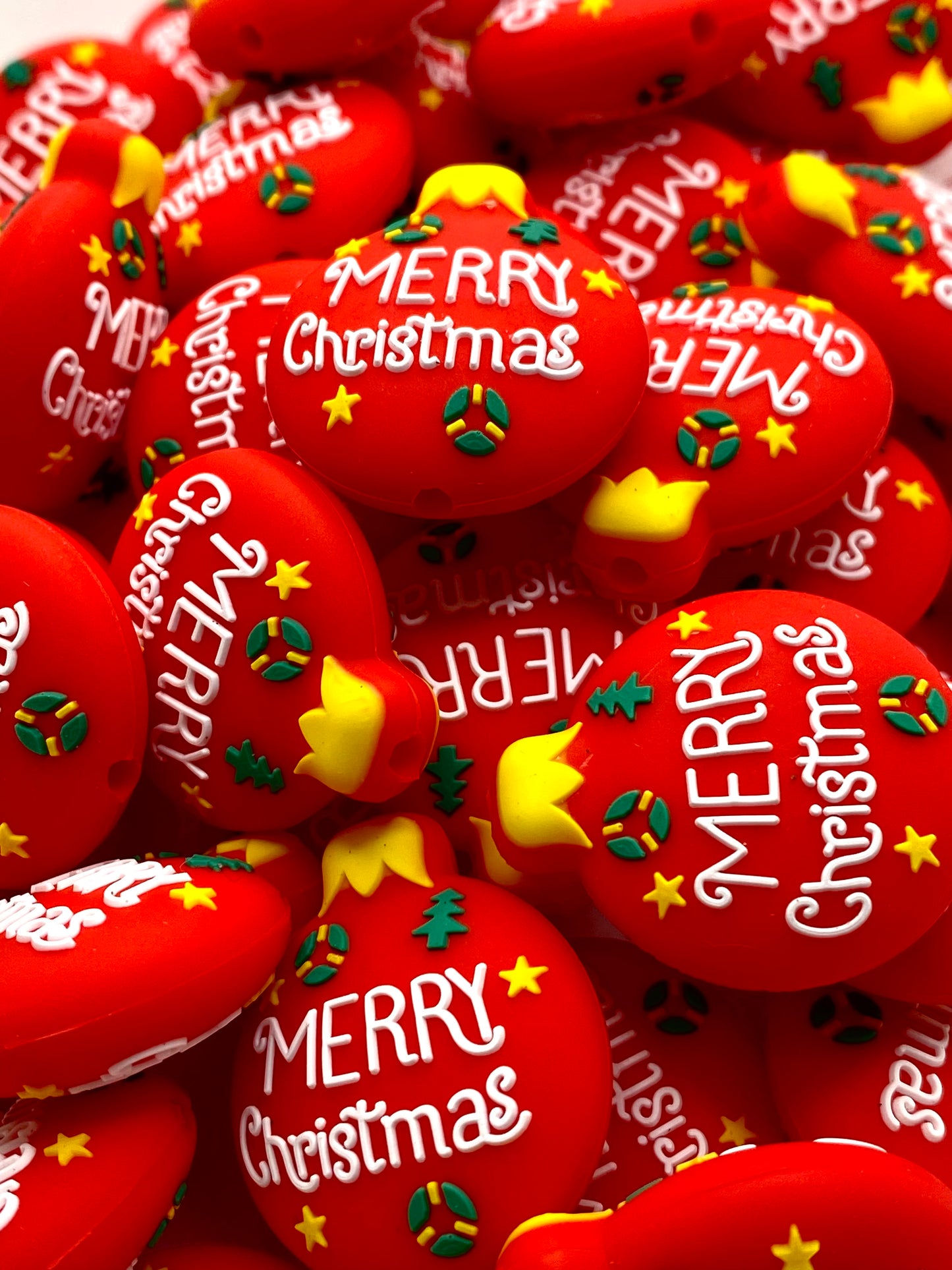 Merry Christmas Ornament 3D Silicone Focal Beads