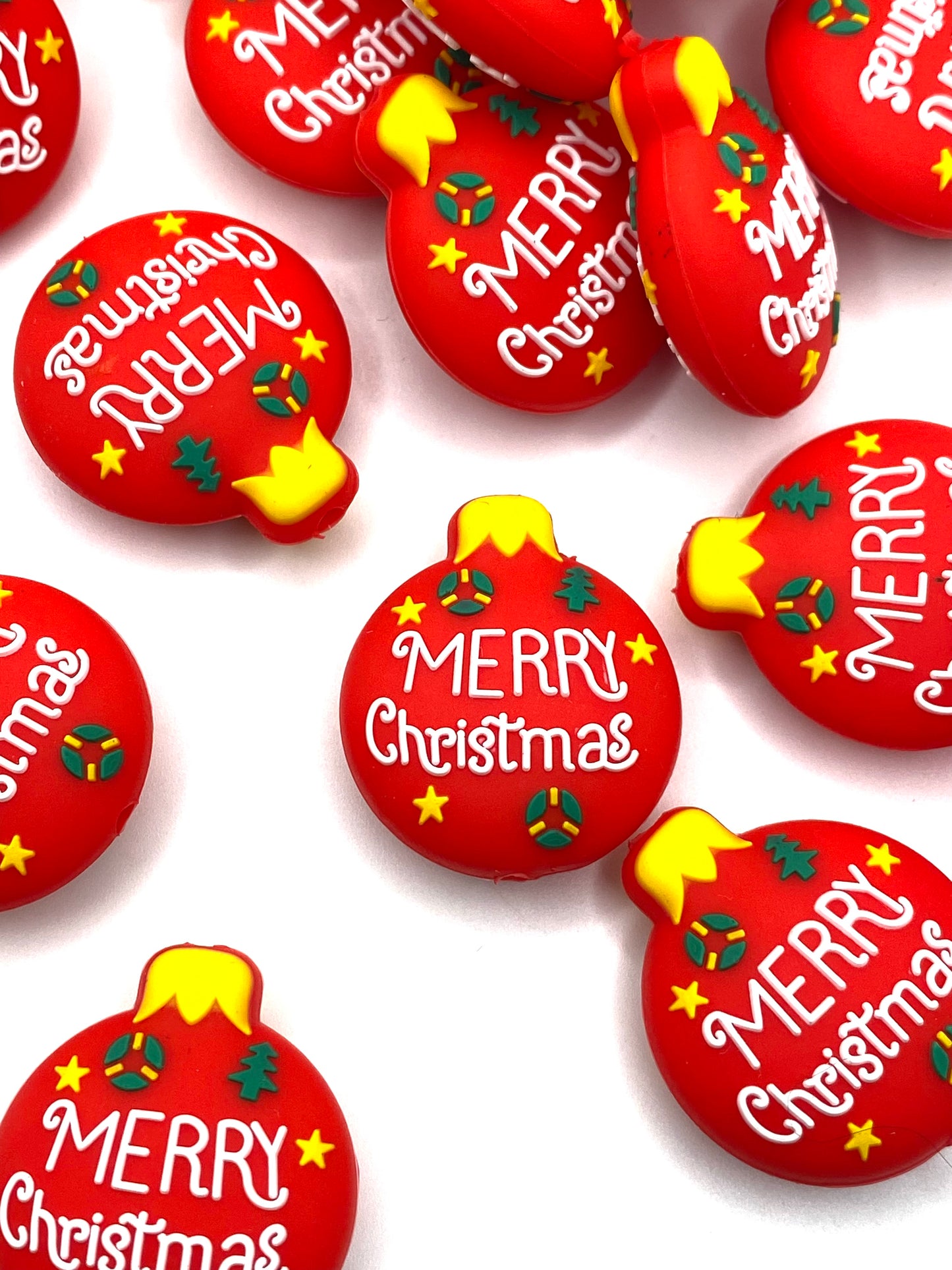 Merry Christmas Ornament 3D Silicone Focal Beads