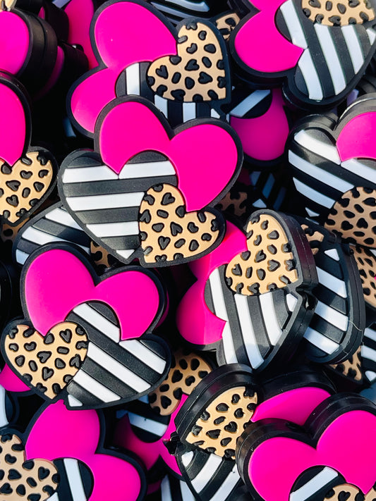 Pink Hearts Silicone Focal Beads