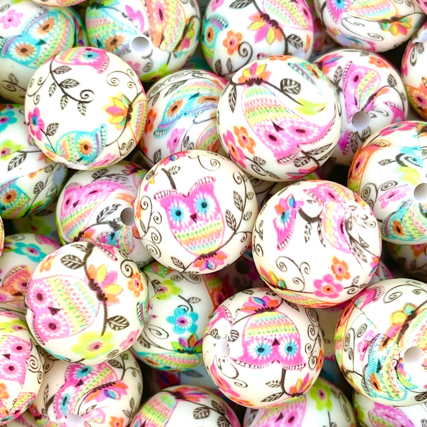 Foxy Owl Printed Silicone Beads