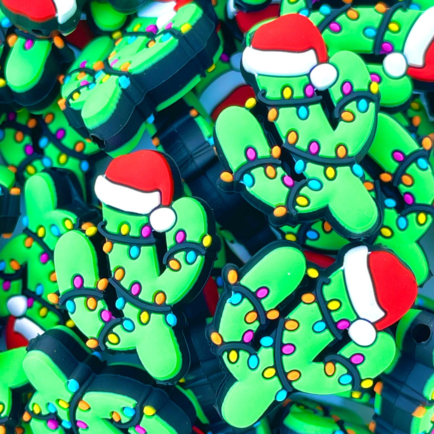 Cactus with Christmas Lights Silicone Focal Beads