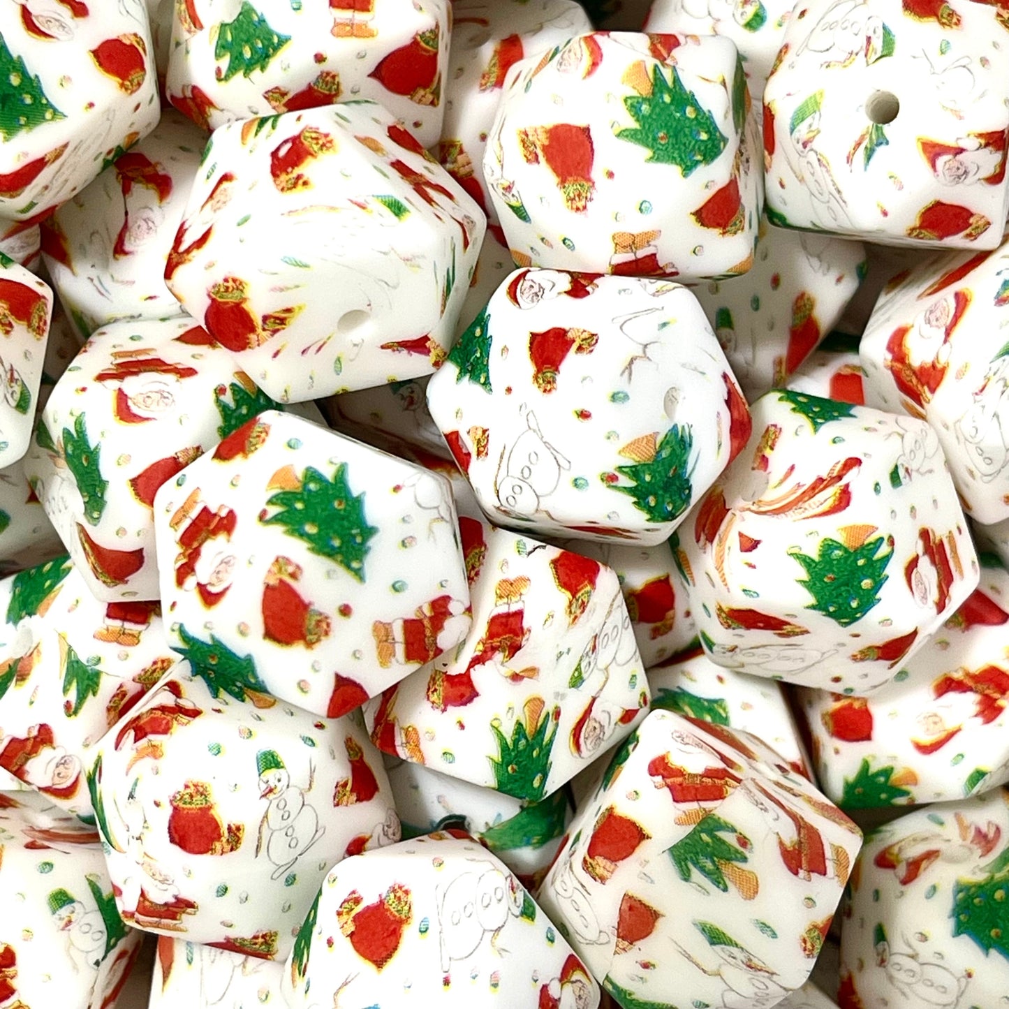 Christmas Hexagon Printed Silicone Beads