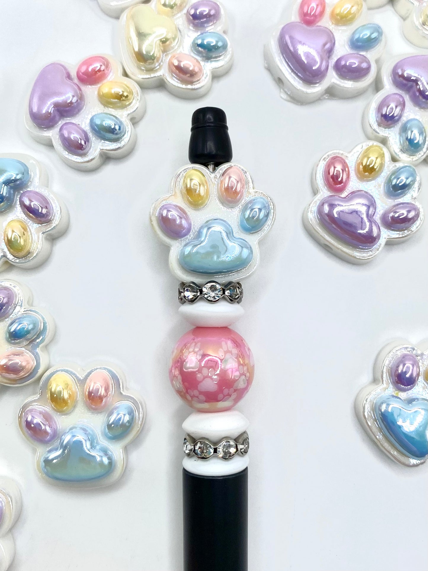Colorful Pet Paw Acrylic Beads