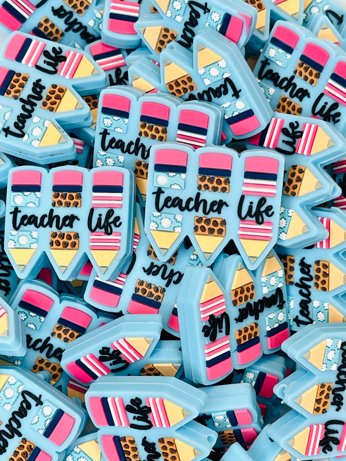 Teacher Life Pencil Silicone Focal Beads
