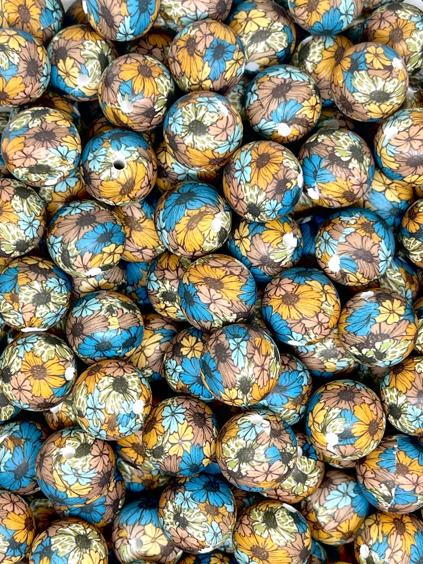 Crazy Daisy Printed Silicone Beads