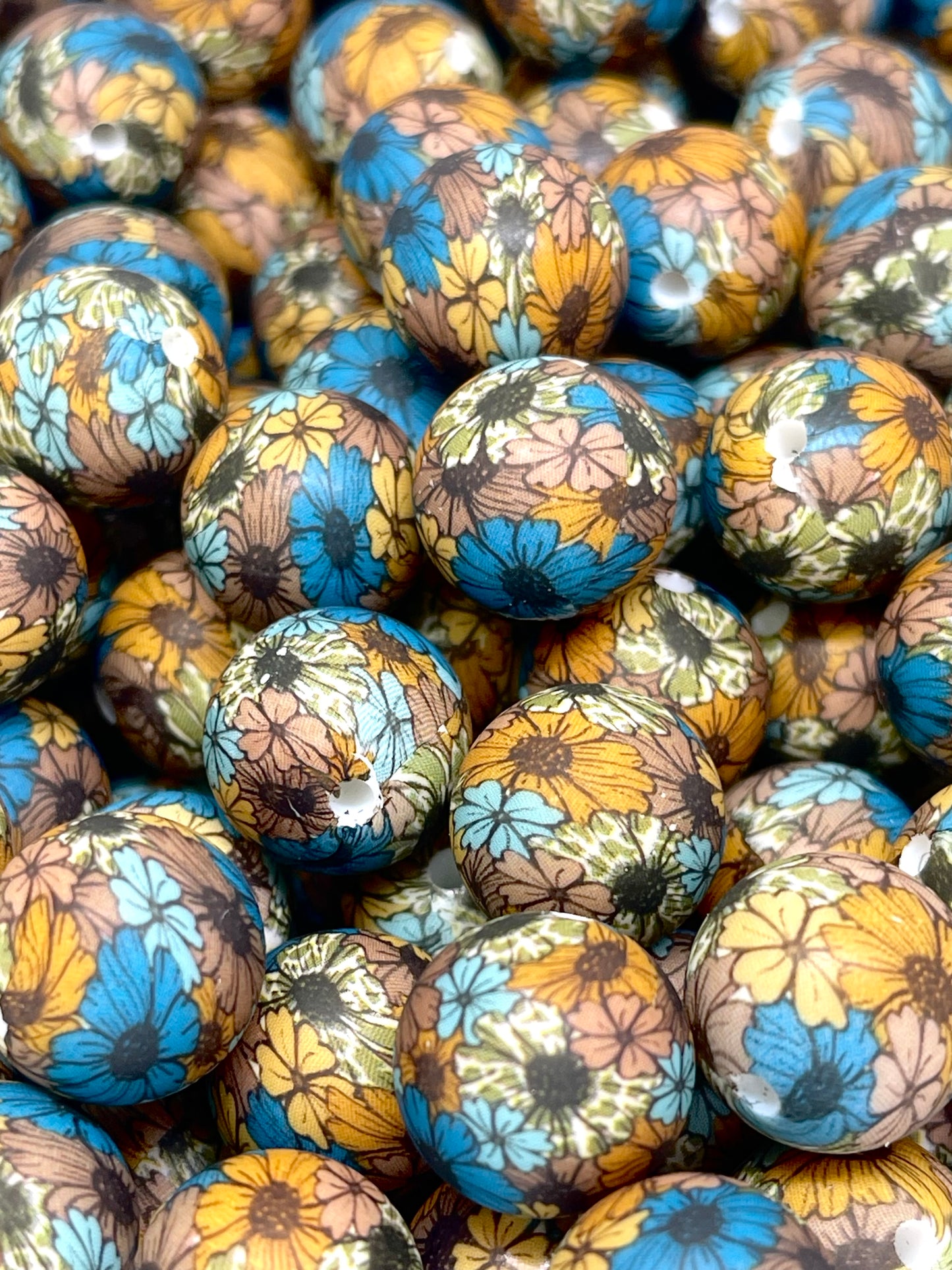 Crazy Daisy Printed Silicone Beads