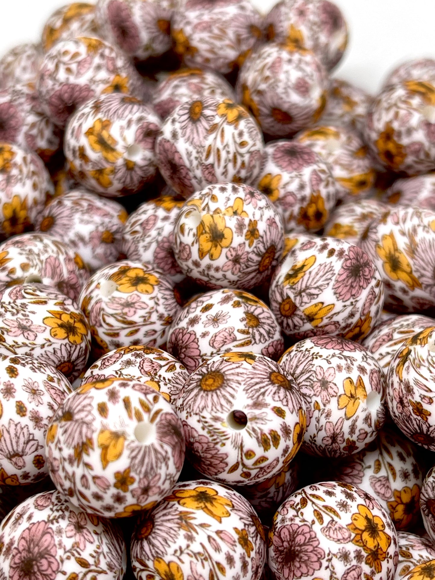 Happiness Blooms Printed Silicone Beads