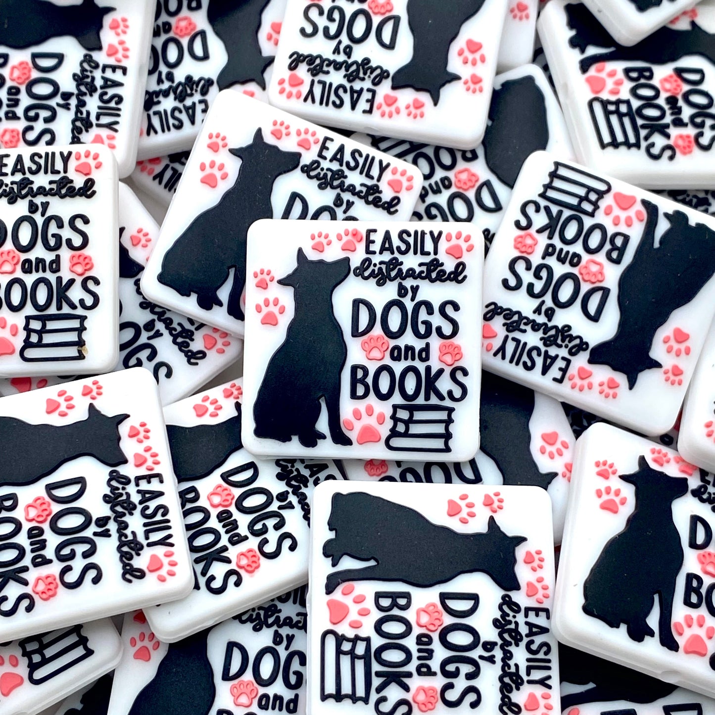 Easily Distracted By Dogs & Books Silicone Focal Beads