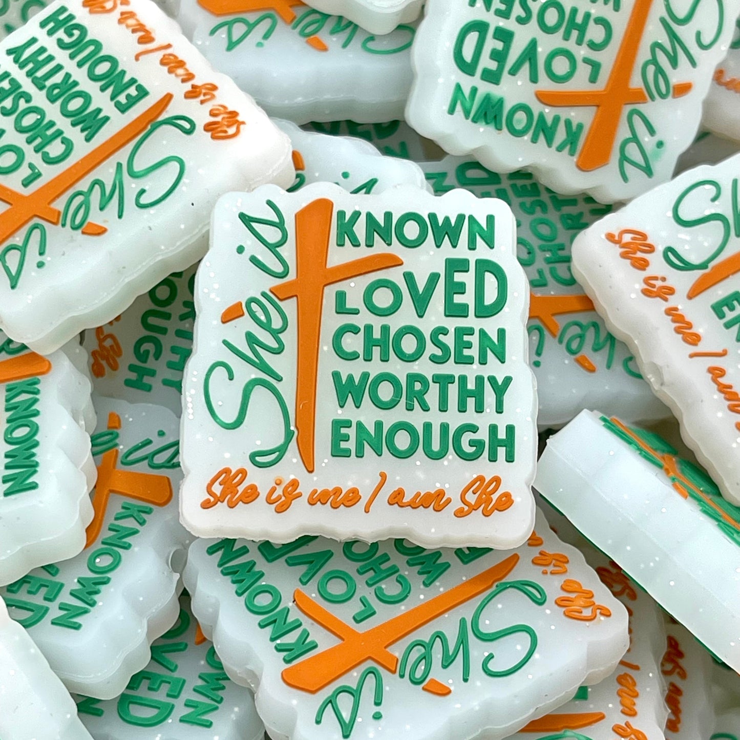 She is Known Loved Chosen Worthy Enough Silicone Focal Beads