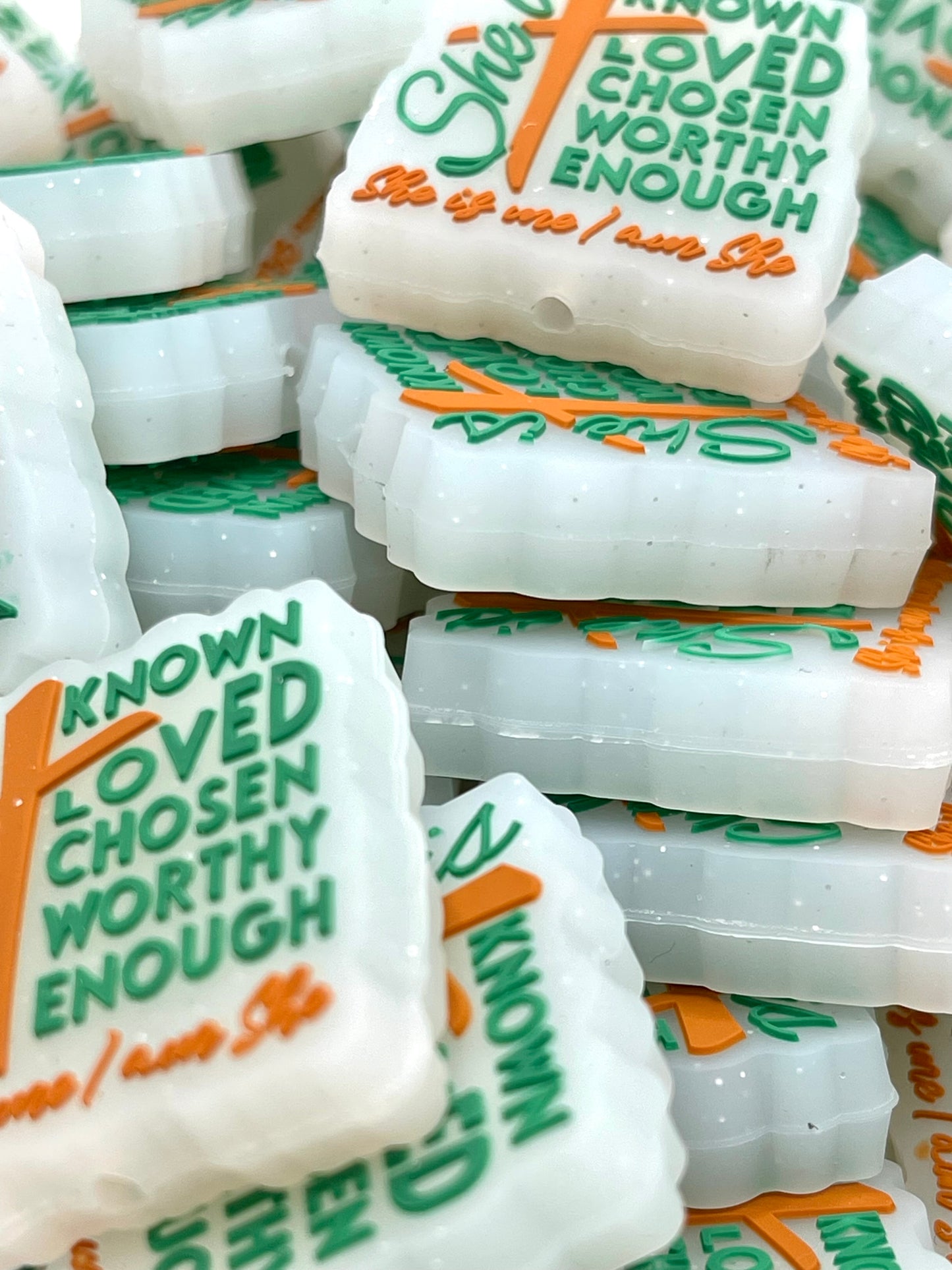 She is Known Loved Chosen Worthy Enough Silicone Focal Beads