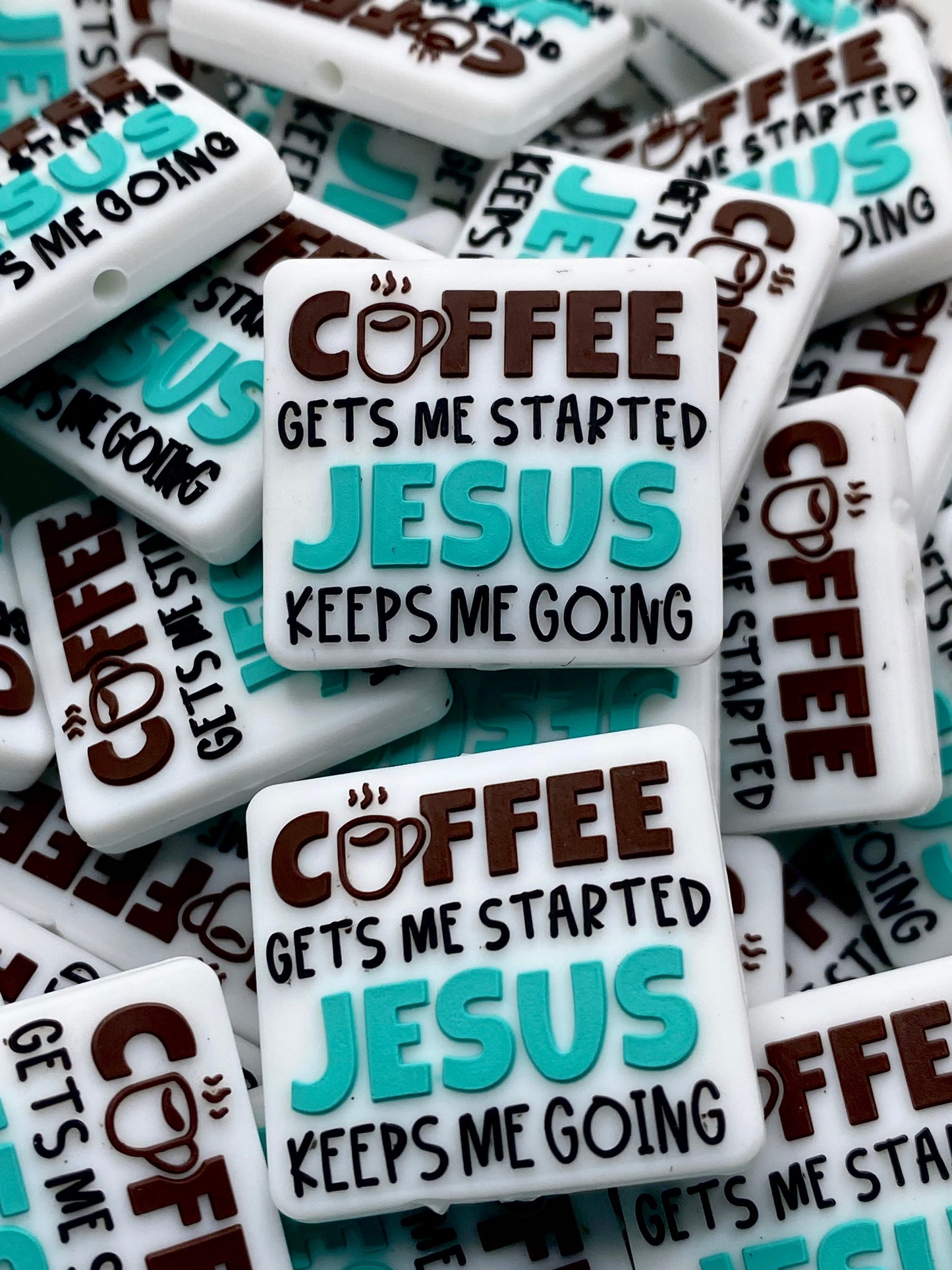 Coffee Gets Me Started, Jesus Keeps Me Going Silicone Focal Beads