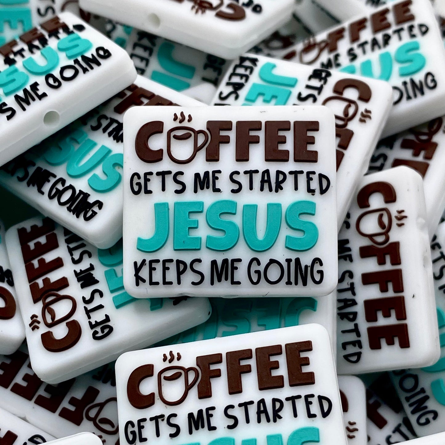 Coffee Gets Me Started, Jesus Keeps Me Going Silicone Focal Beads