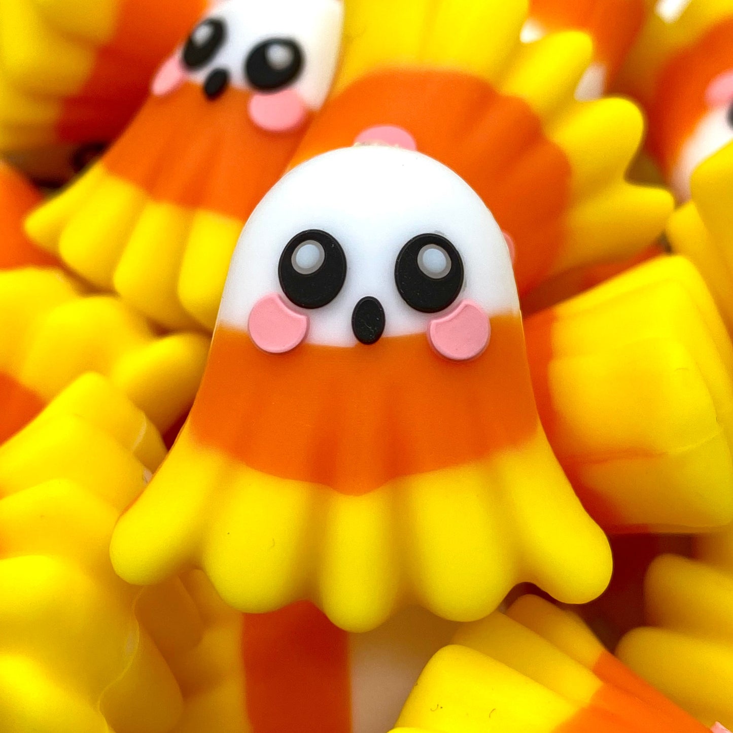 Candy Corn Ghost 3D Ghost Silicone Focal Beads