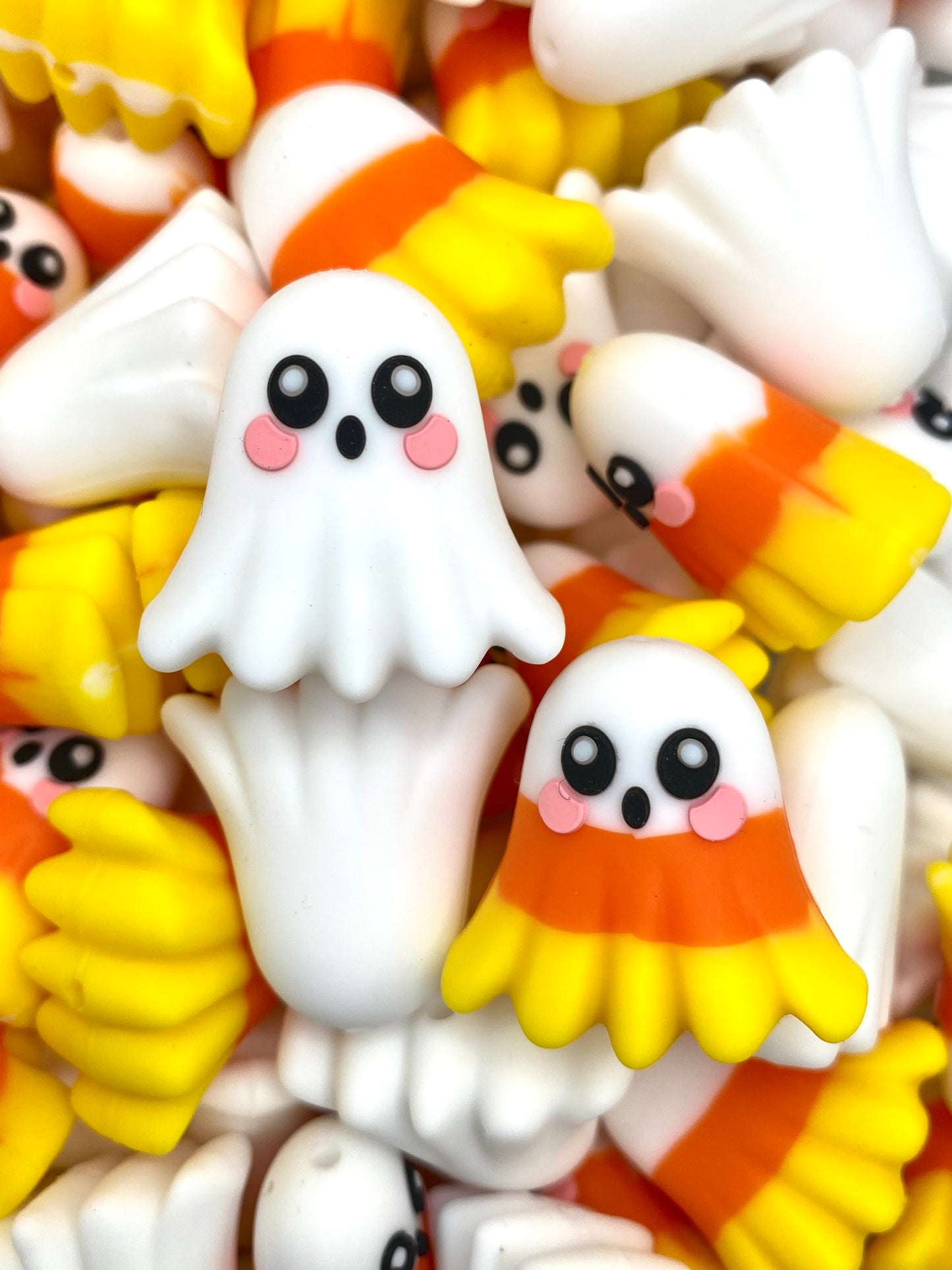 Candy Corn Ghost 3D Ghost Silicone Focal Beads