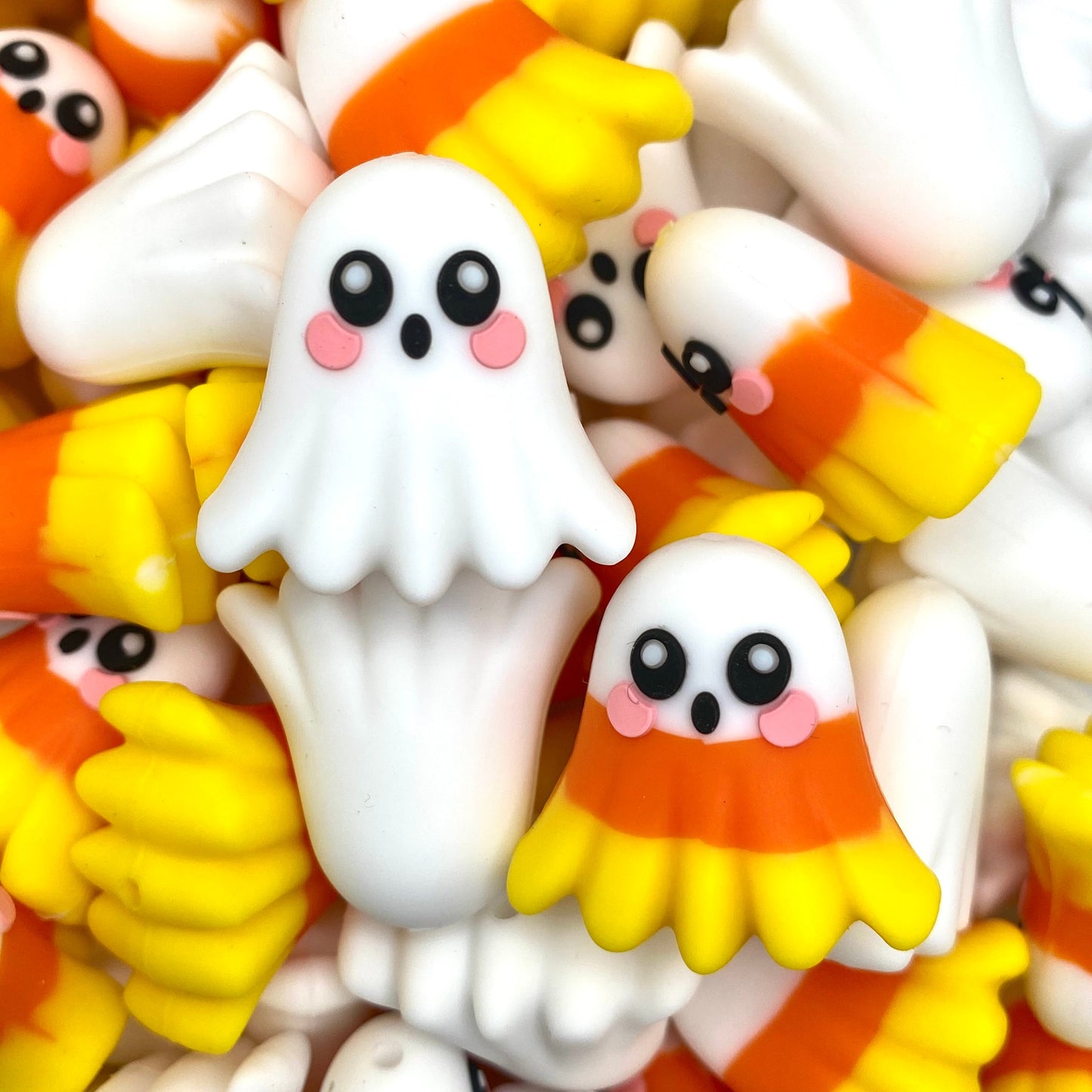 Candy Corn Ghost 3D Ghost Silicone Focal Beads
