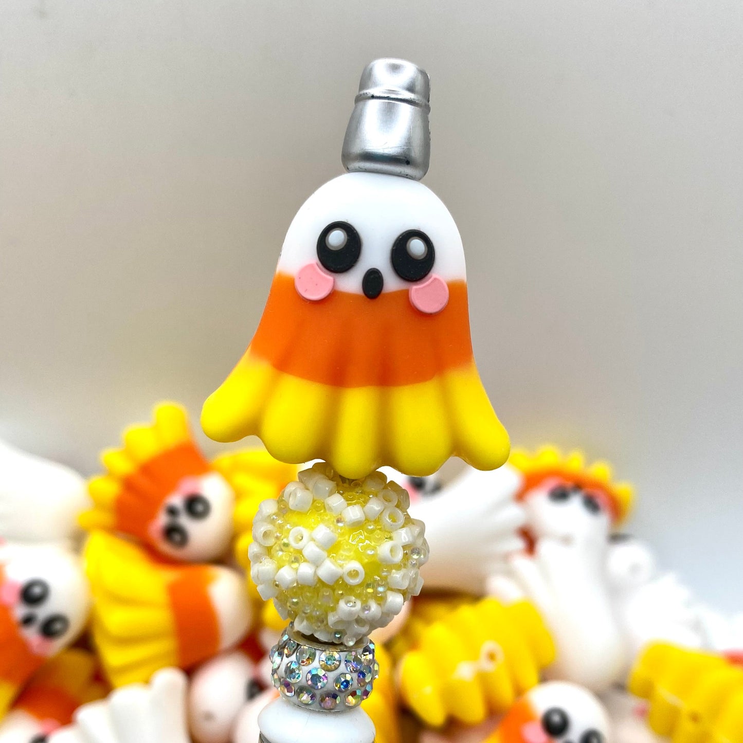 Candy Corn Ghost 3D Ghost Silicone Focal Beads