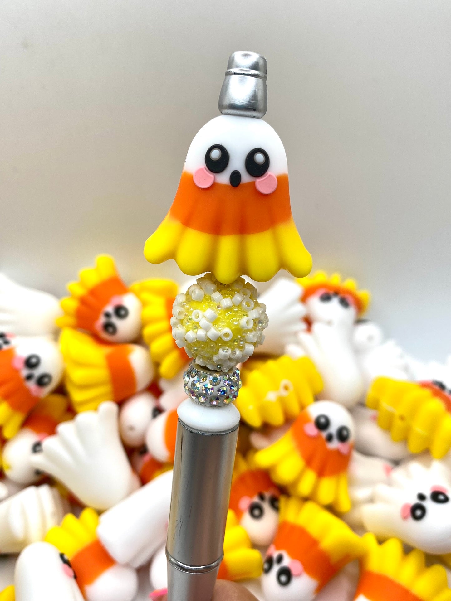 Candy Corn Ghost 3D Ghost Silicone Focal Beads