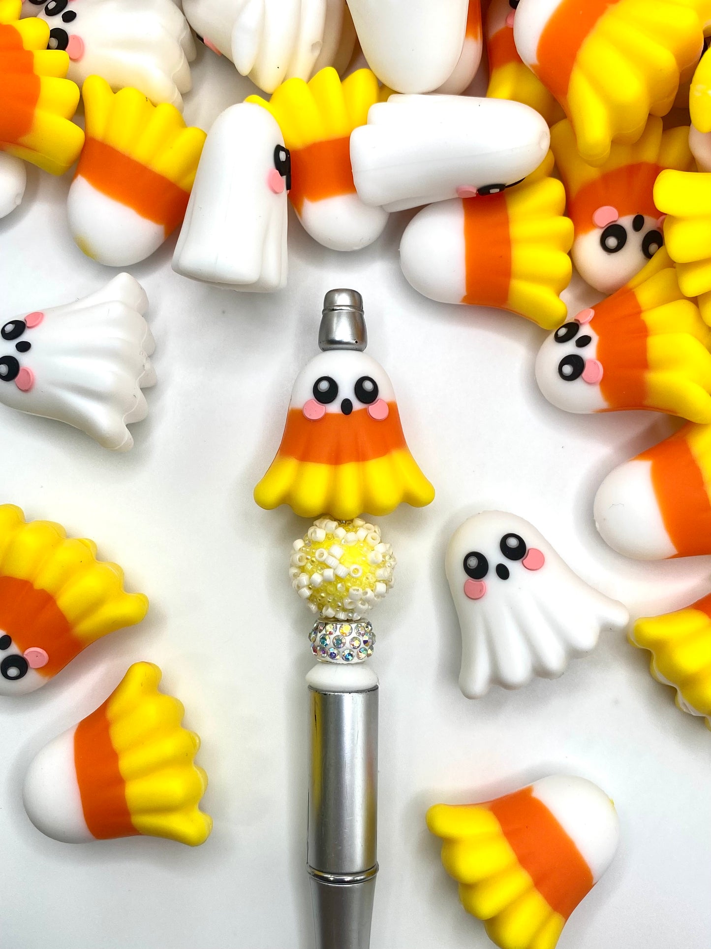 Candy Corn Ghost 3D Ghost Silicone Focal Beads