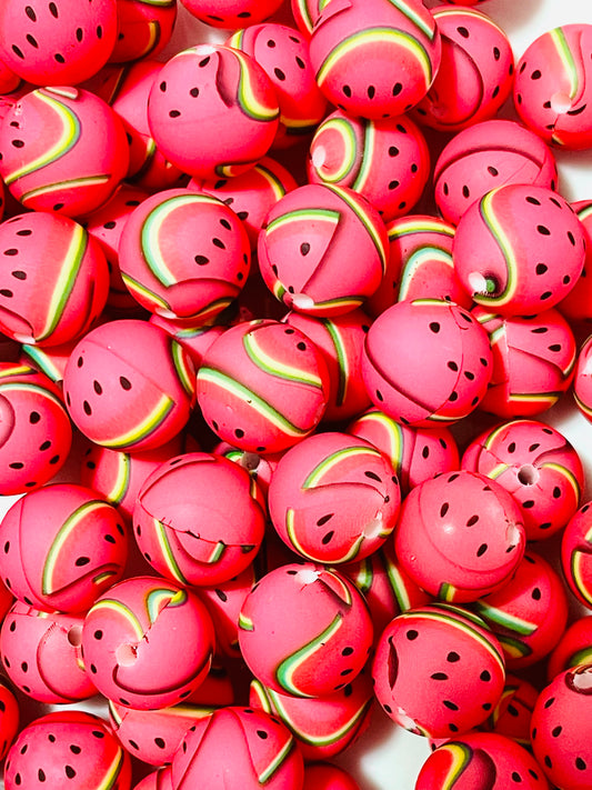 Watermelon Vine Printed Silicone Beads 15mm