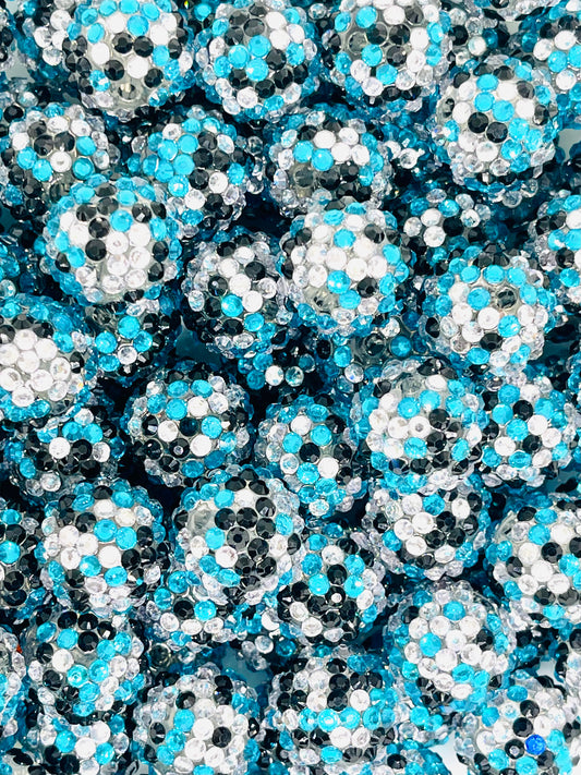 Blue & White Rhinestone Beads 20mm | Blue Colorful Beads | Rhinestone Bead | Bubble Gum Bead