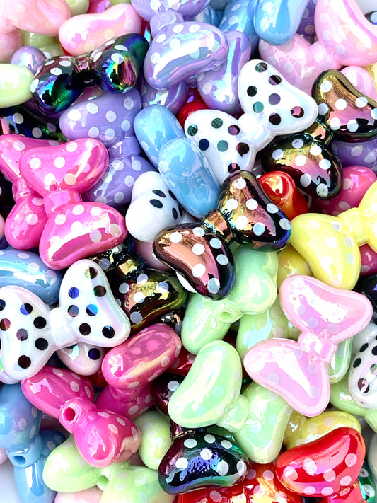 Polka Dot Bows Acrylic Beads Random Mix | Bow Beads | Cute Beads | Colorful Beads