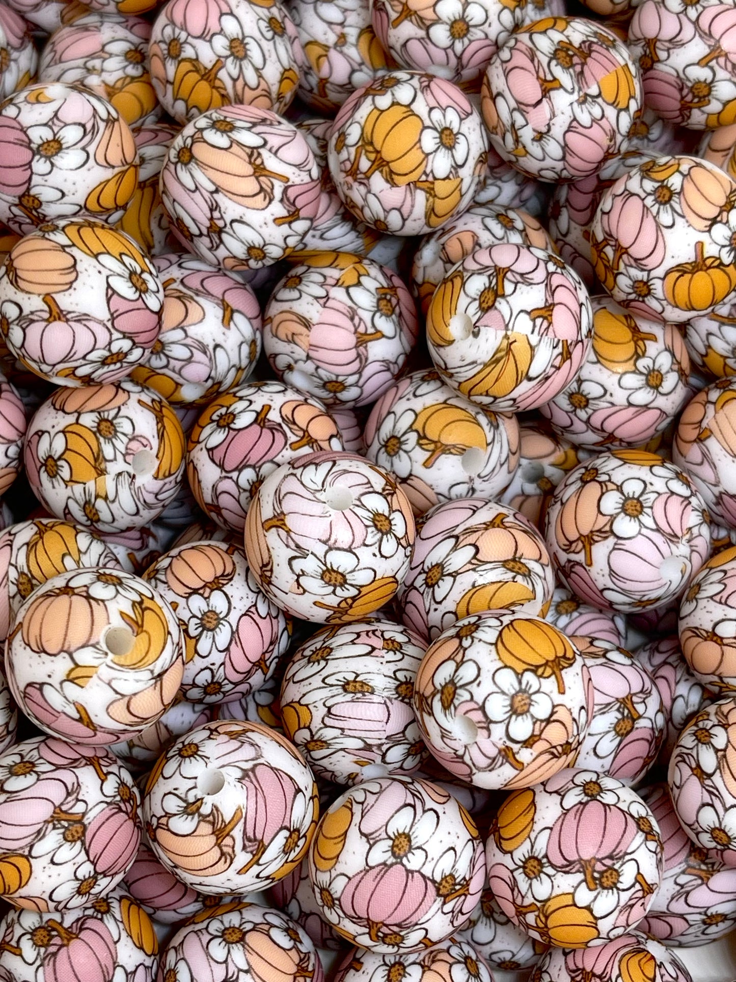 Flowers & Pumpkins Printed Silicone Beads