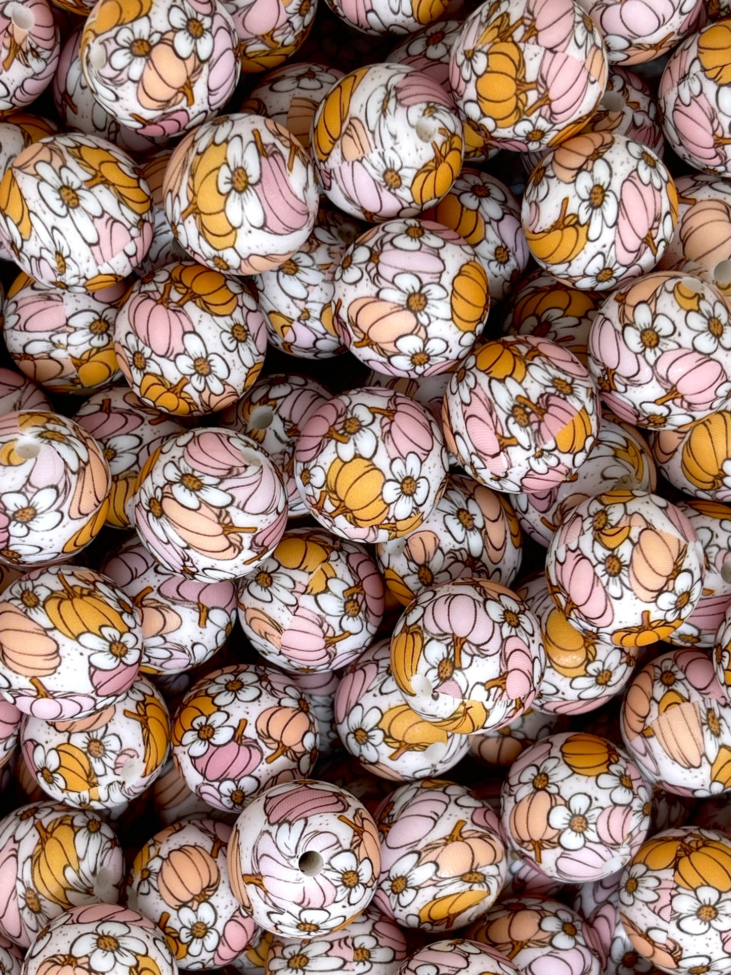 Flowers & Pumpkins Printed Silicone Beads