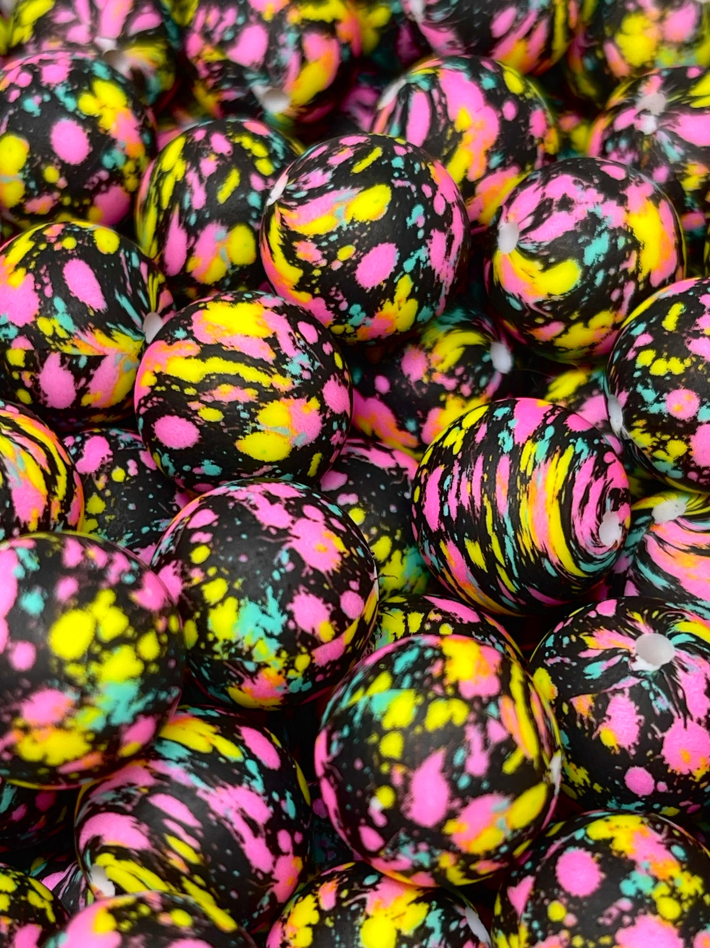 Neon Paint Splatter Printed Silicone Beads