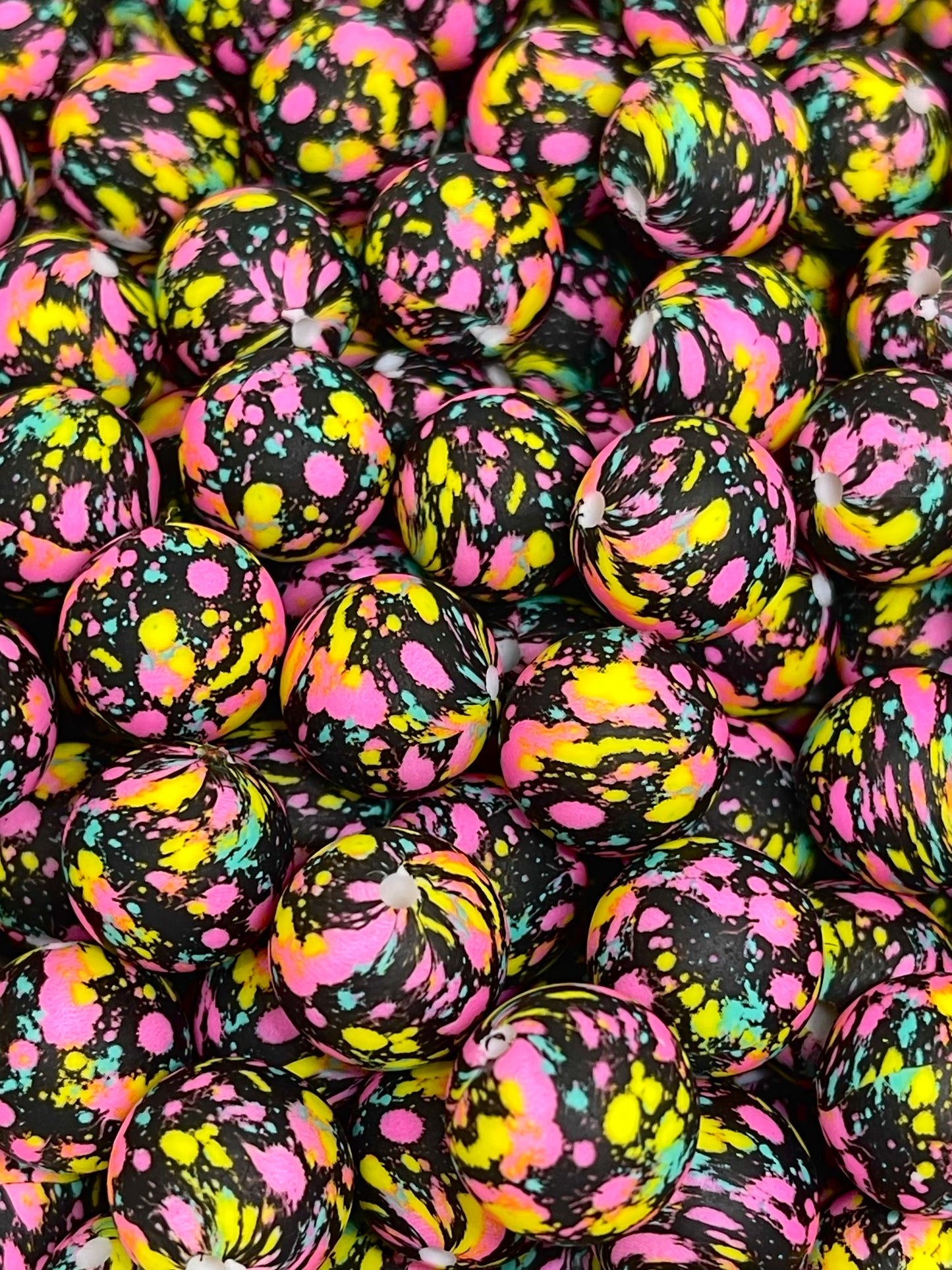 Neon Paint Splatter Printed Silicone Beads