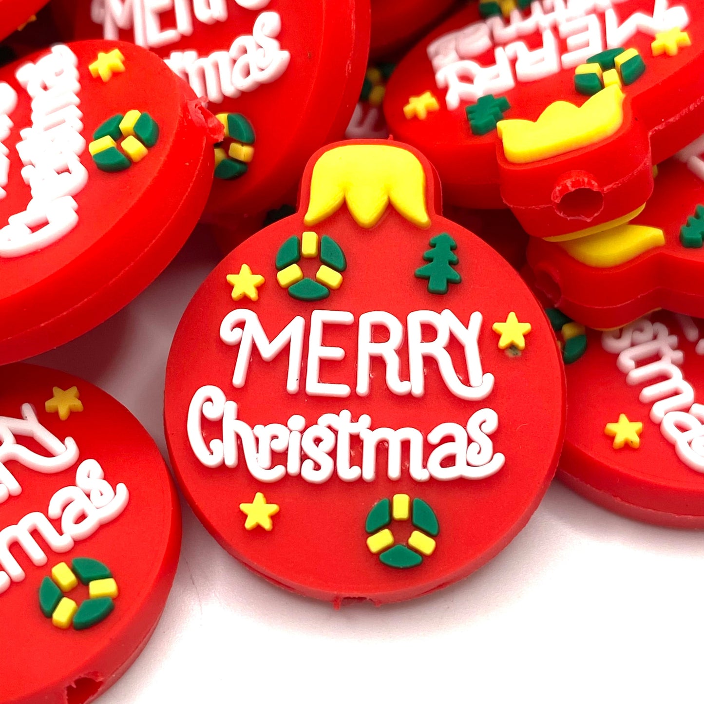 Merry Christmas Ornament Silicone Focal Beads