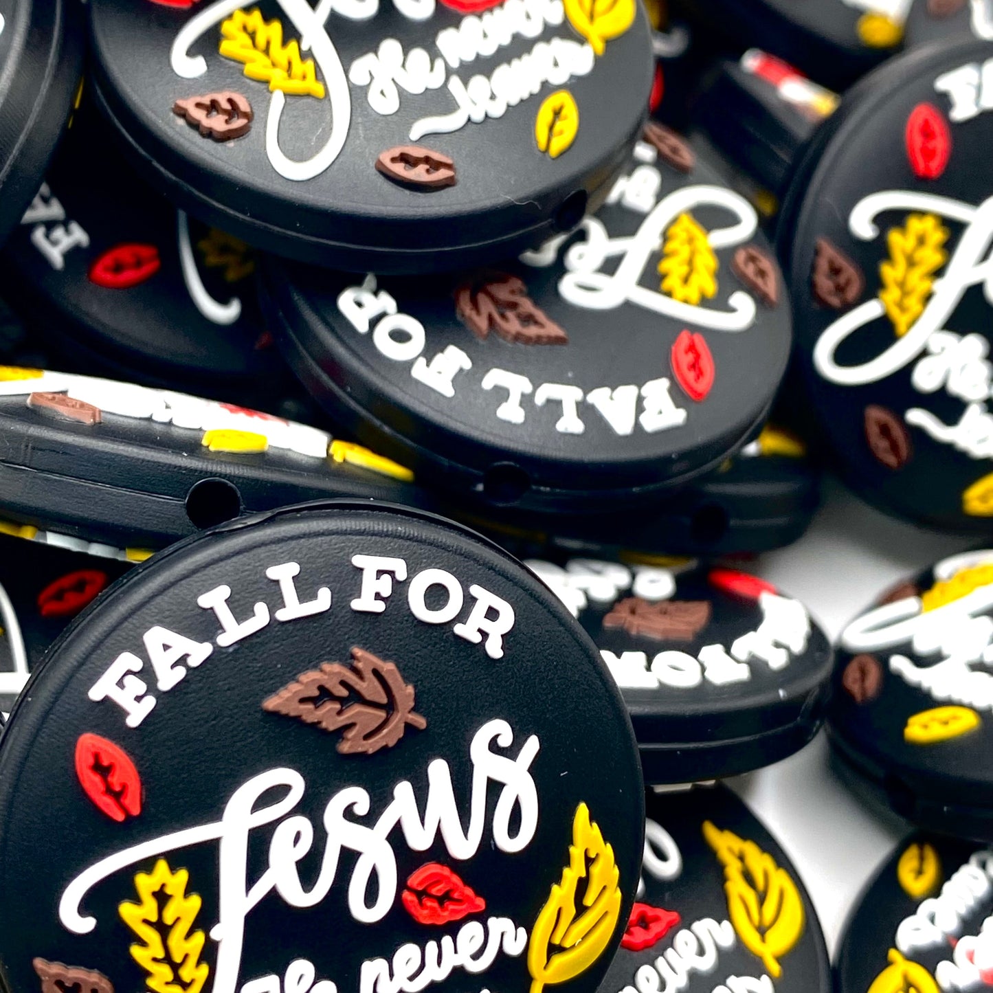 Fall For Jesus, He Never Leaves Silicone Focal Beads