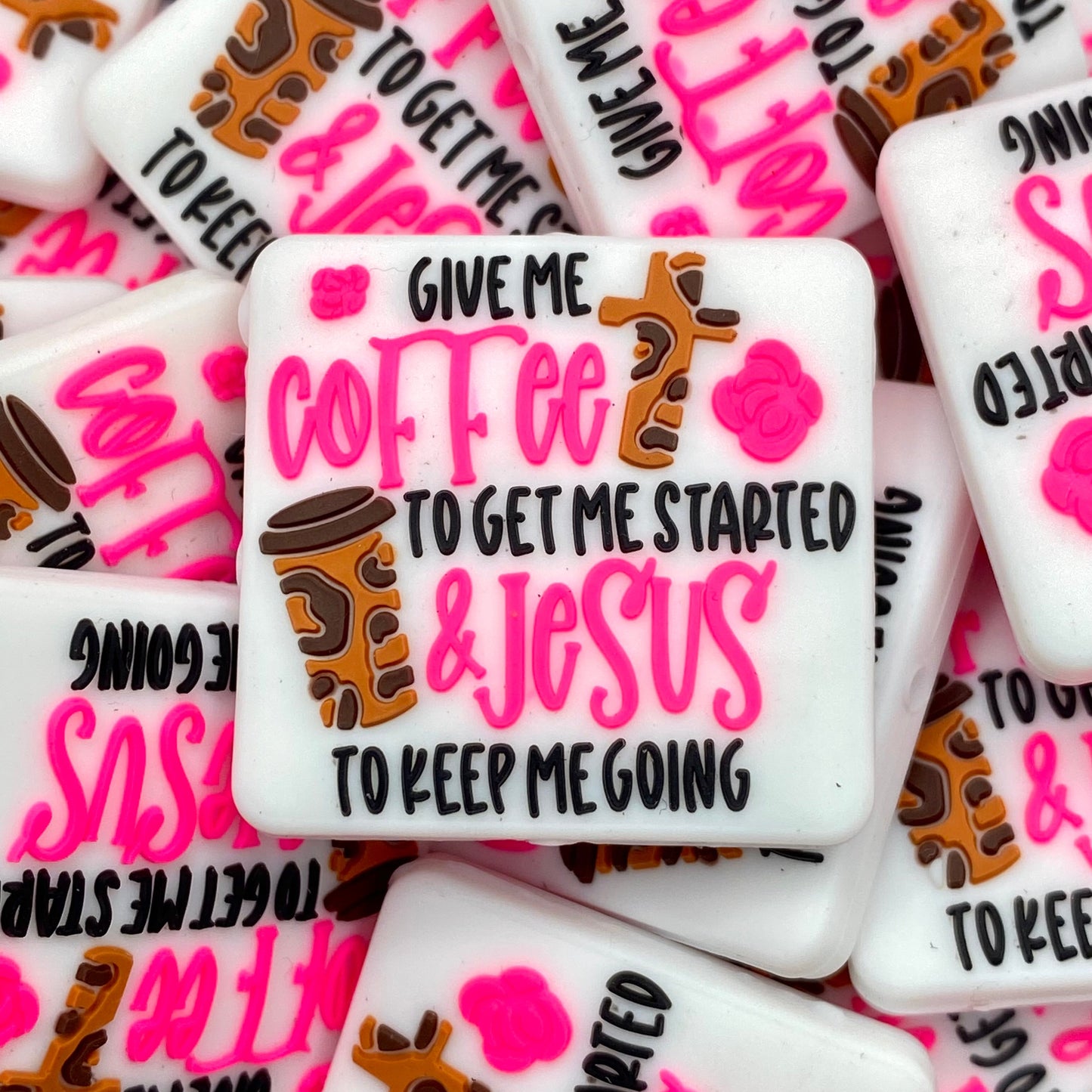 Give Me Coffee To Get Started Jesus Silicone Focal Beads