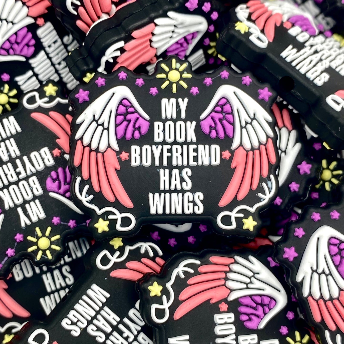 My Book Boyfriend Has Wings Silicone Focal Beads