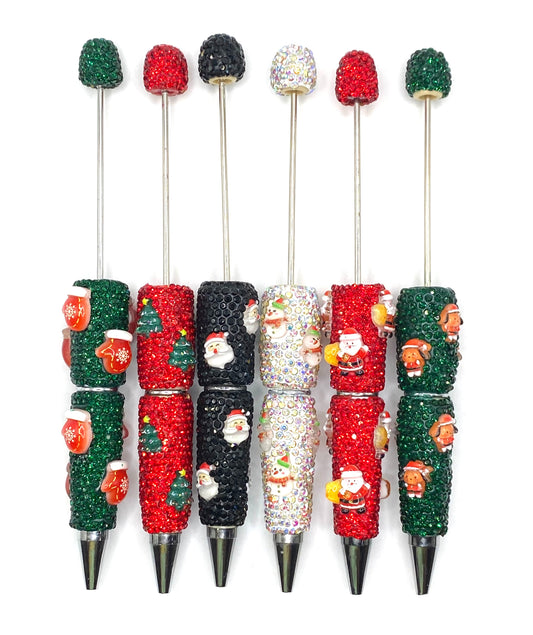 Christmas Fancy Beadable Pens - 6pcs
