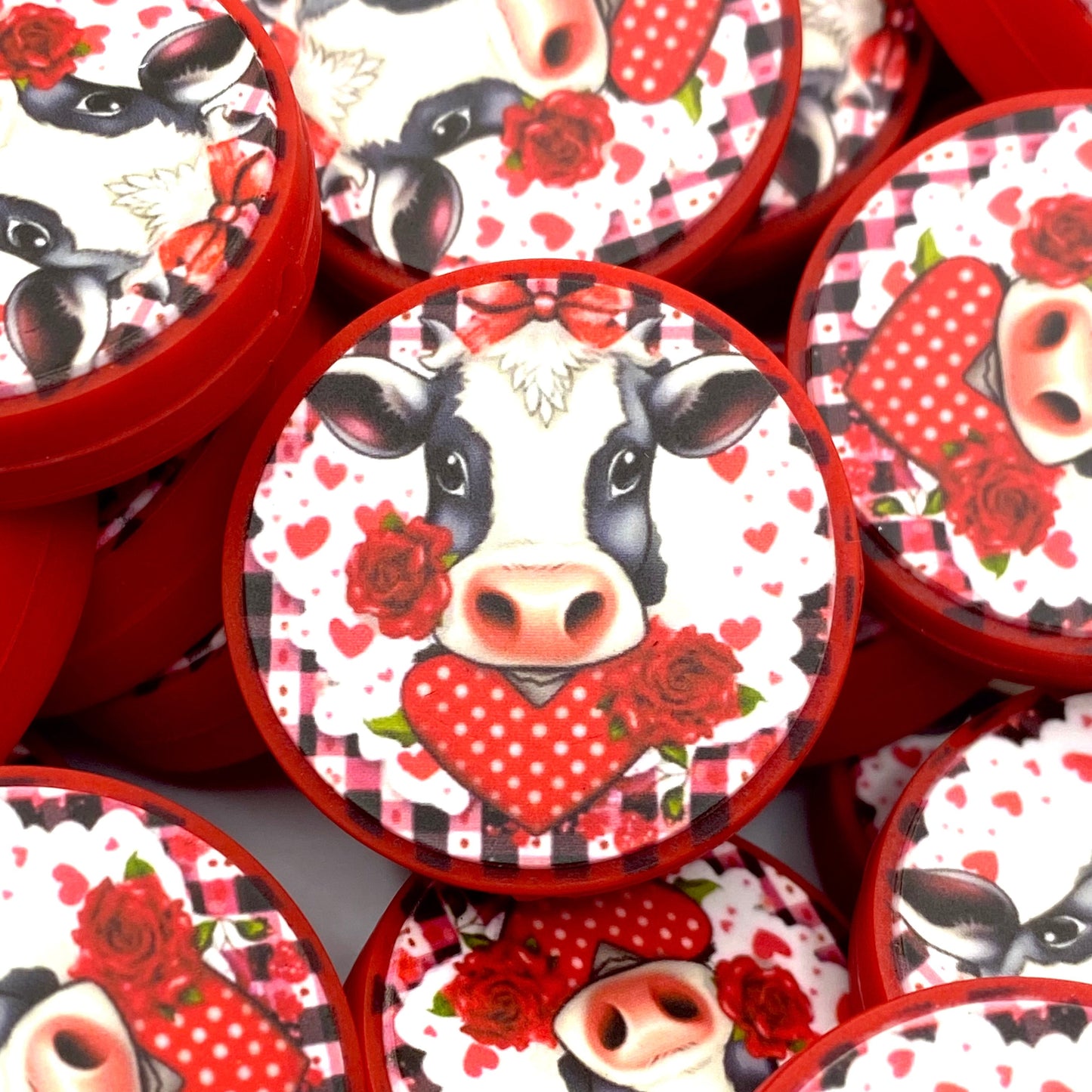 I’m Stuck on Moo, Valentine Printed Silicone Focal Beads