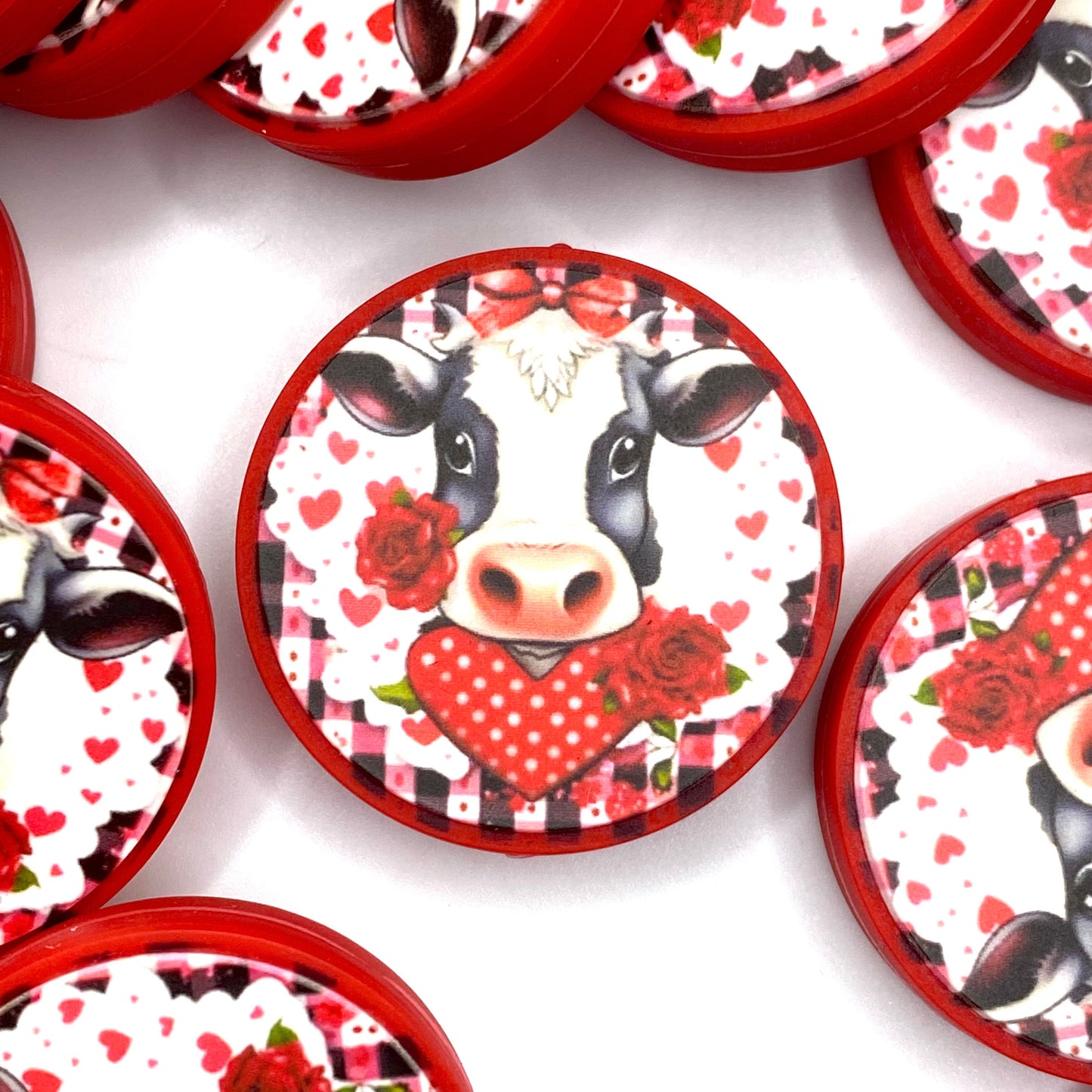 I’m Stuck on Moo, Valentine Printed Silicone Focal Beads